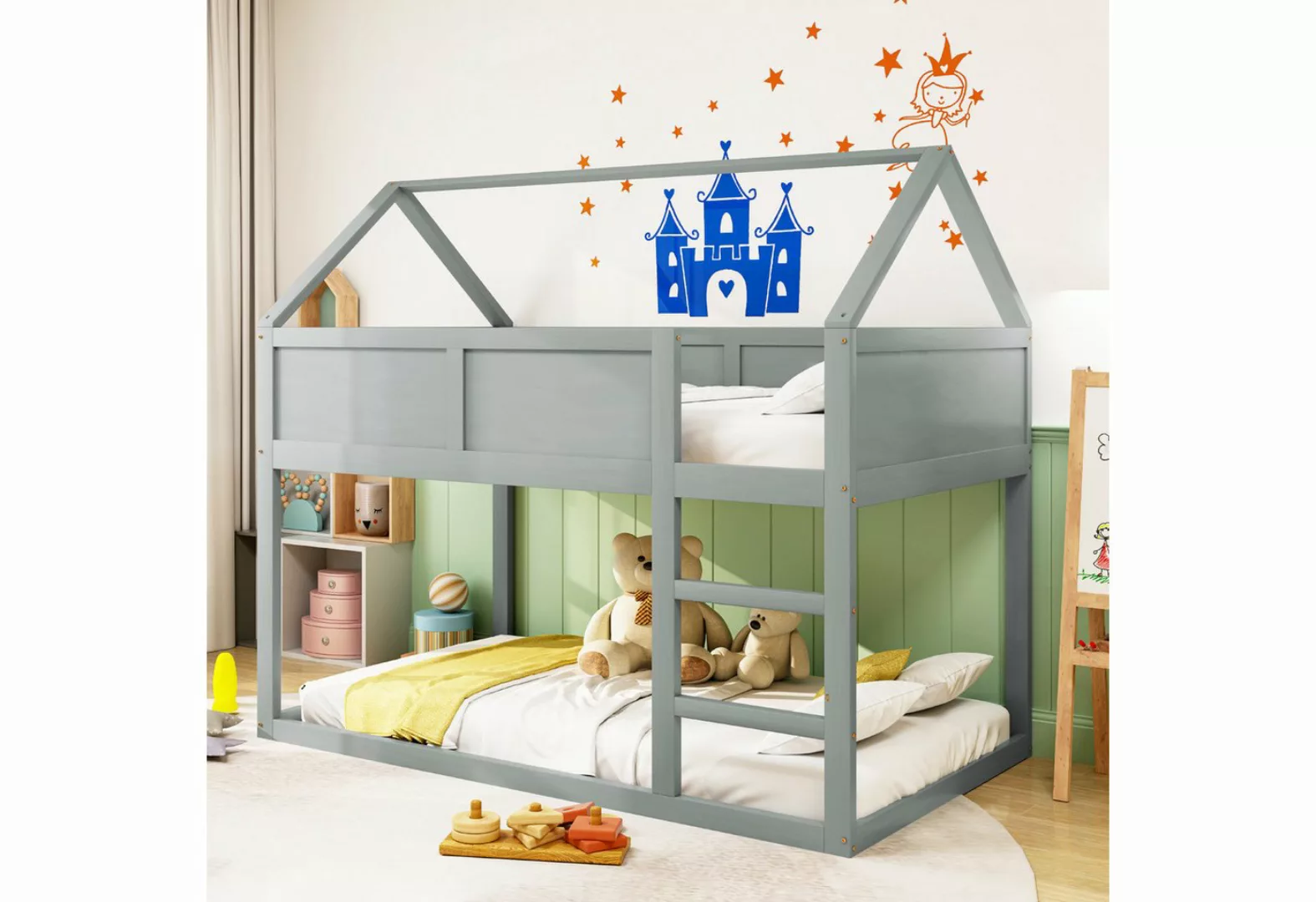 Flieks Etagenbett, Hochbett Kinderbett Einzelbett 90x200cm mit oberem Latte günstig online kaufen