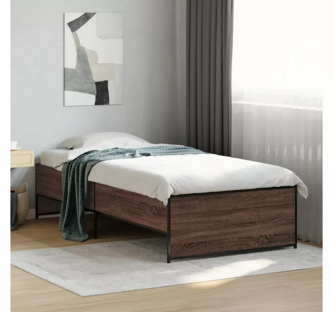 vidaXL Bett Bettgestell Braun Eichen-Optik 75x190 cm Holzwerkstoff Metall günstig online kaufen