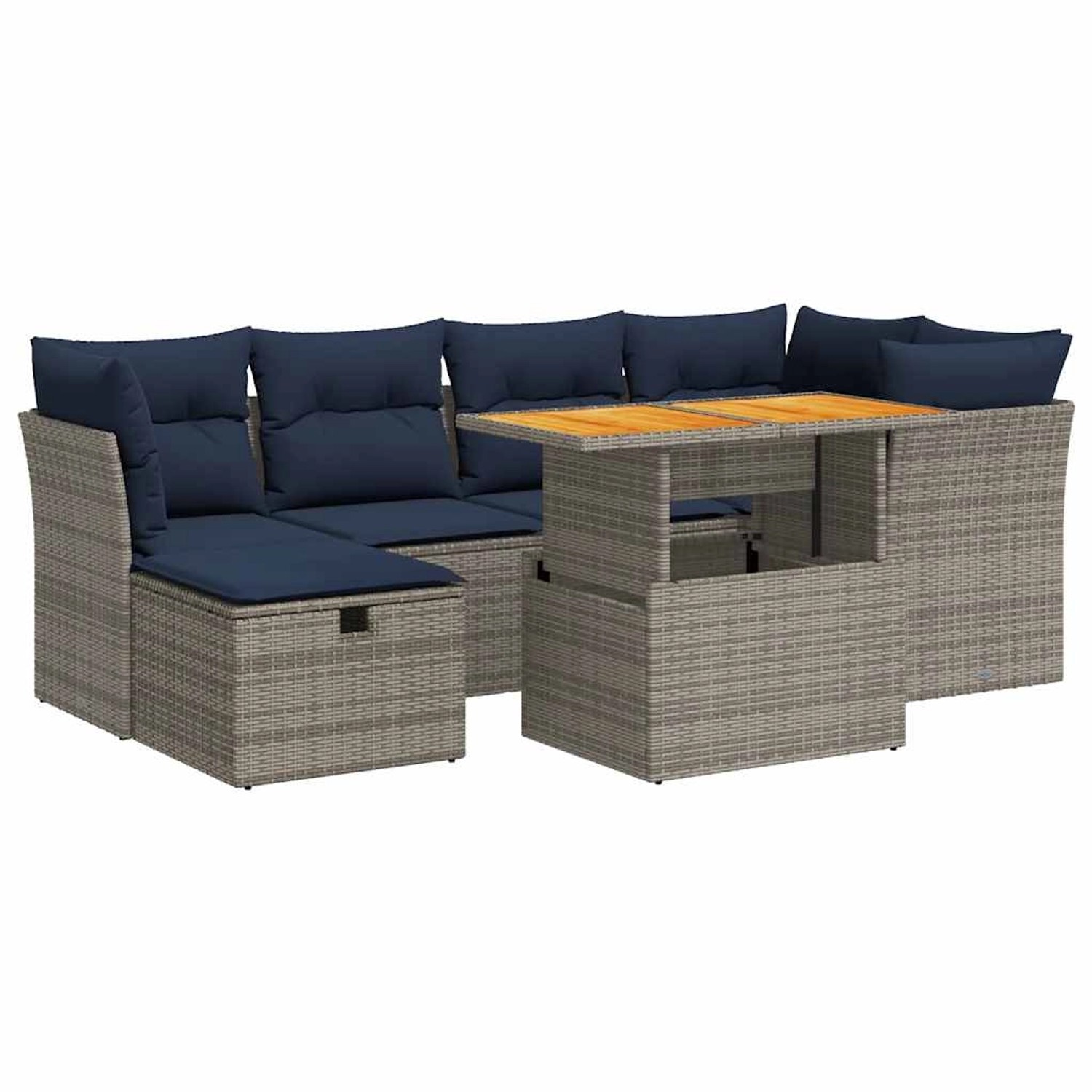 vidaXL 7-Tlg Garten-Sofagarnitur mit Kissen Schwarz Poly Rattan 3327978 günstig online kaufen