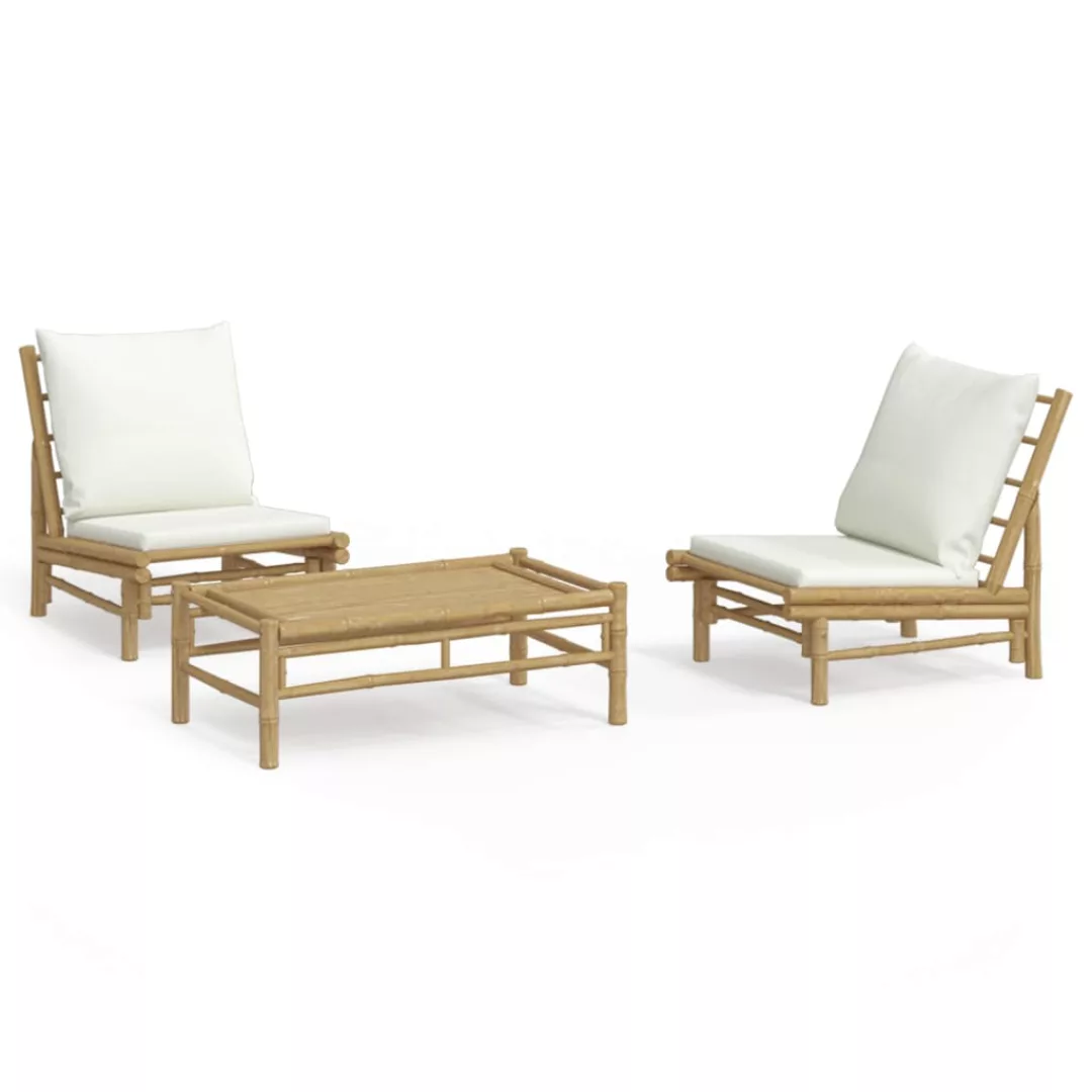 Vidaxl 3-tlg. Garten-lounge-set Mit Kissen Creme Bambus günstig online kaufen