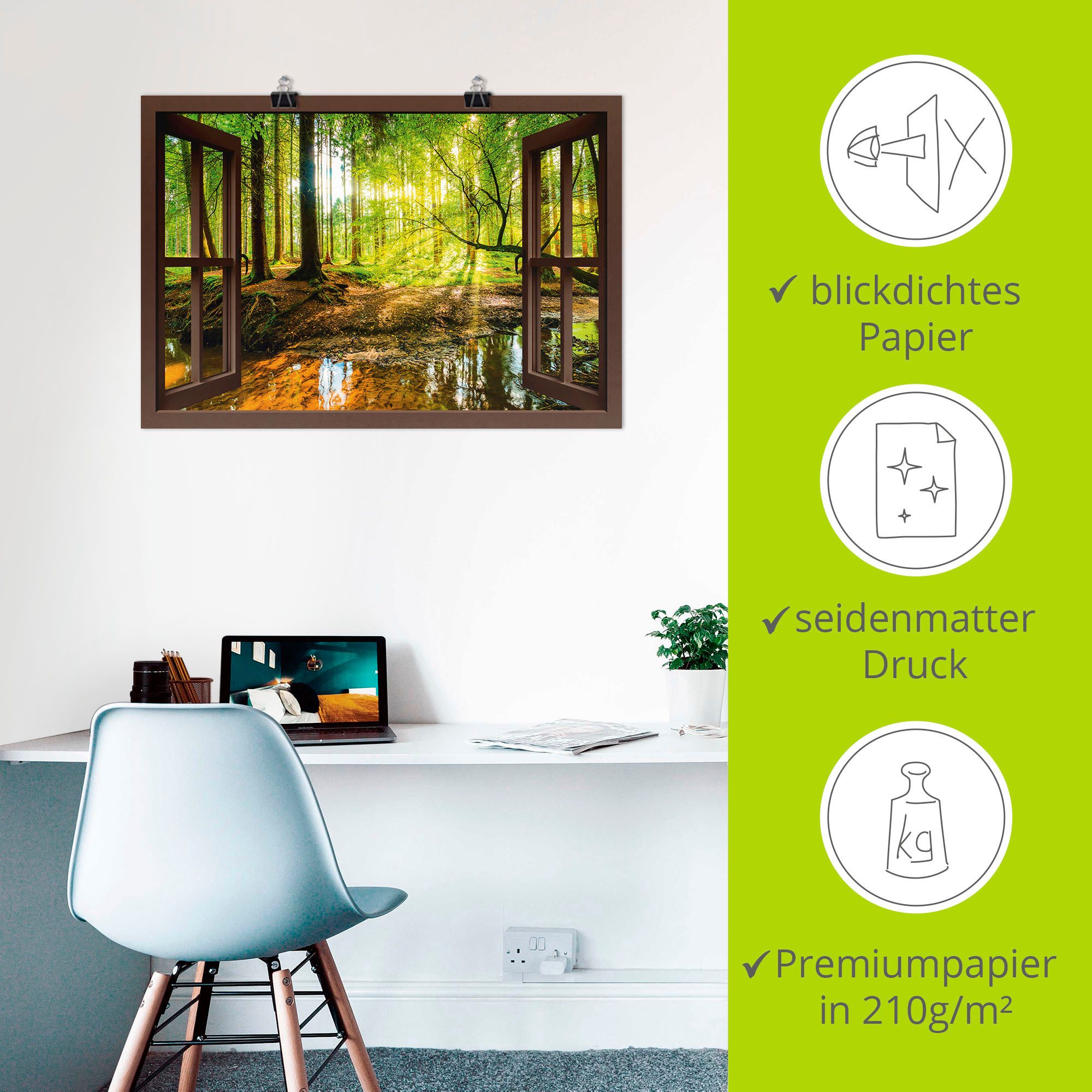 Artland Wandbild "Fensterblick - Wald mit Bach", Wald, (1 St.), als Leinwan günstig online kaufen