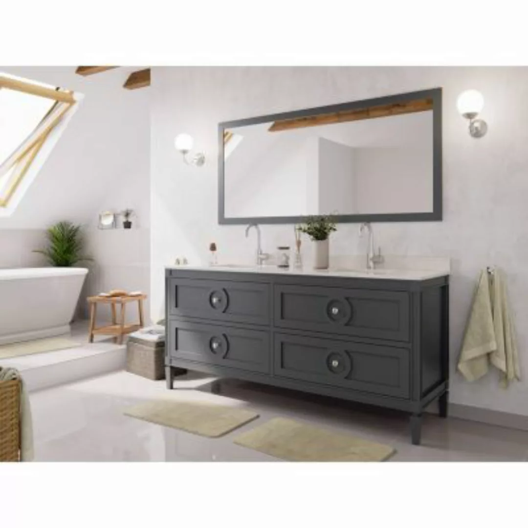 Lomadox Badmöbel Set Landhausstil Massivholz in grau lackiert BLANES-02 mit günstig online kaufen