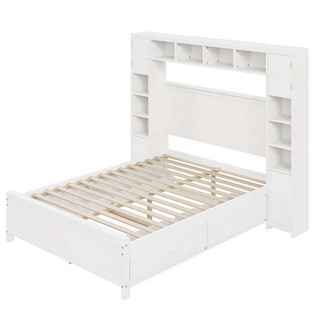 Celya Bettgestell 140x200cm mit vier Schubladen und Stauschrank, Doppelbett günstig online kaufen