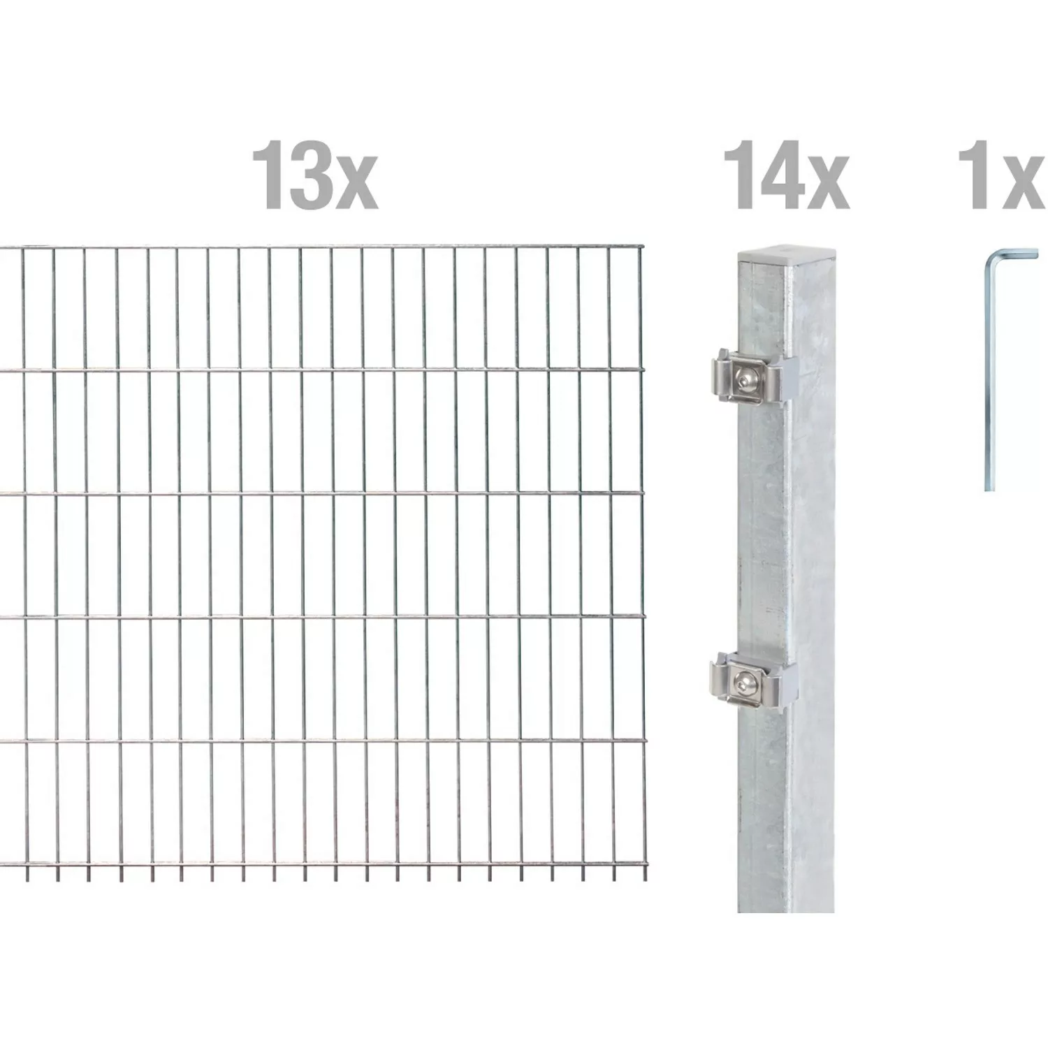 Metallzaun Grund-Set Doppelstabmatte feuerverzinkt 13 x 2 m x 1,2 m günstig online kaufen