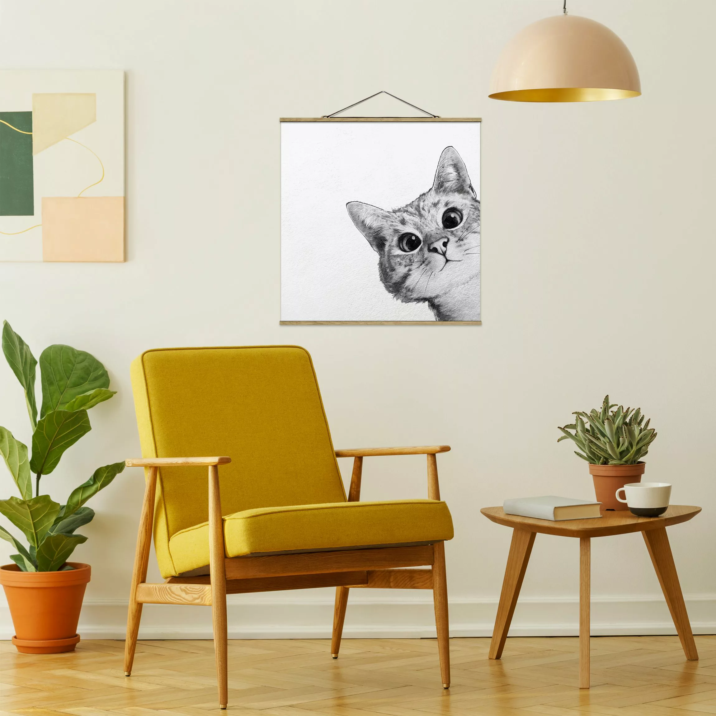 Stoffbild Tiere mit Posterleisten - Quadrat Illustration Katze Zeichnung Sc günstig online kaufen