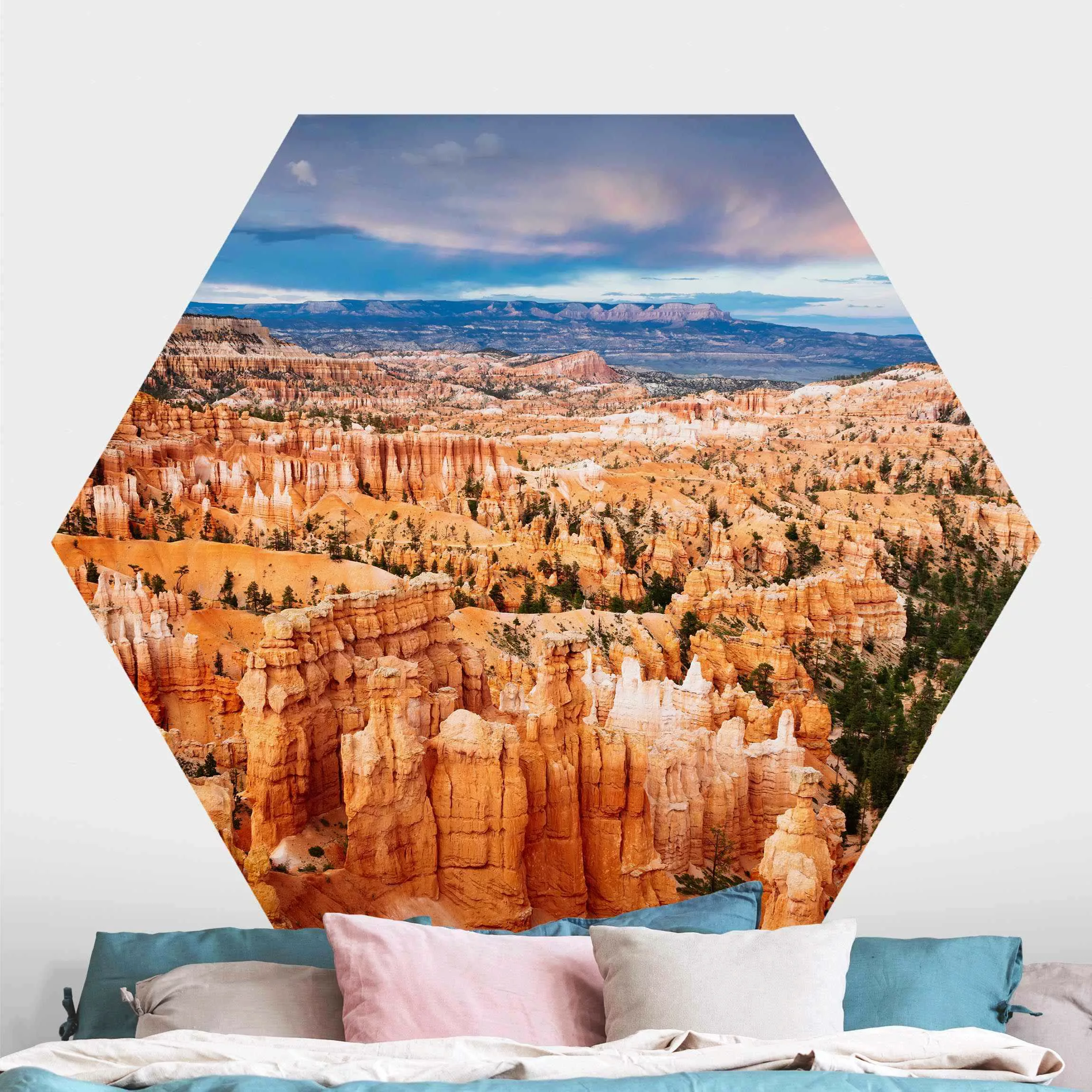 Hexagon Fototapete selbstklebend Farbenpracht des Grand Canyon günstig online kaufen