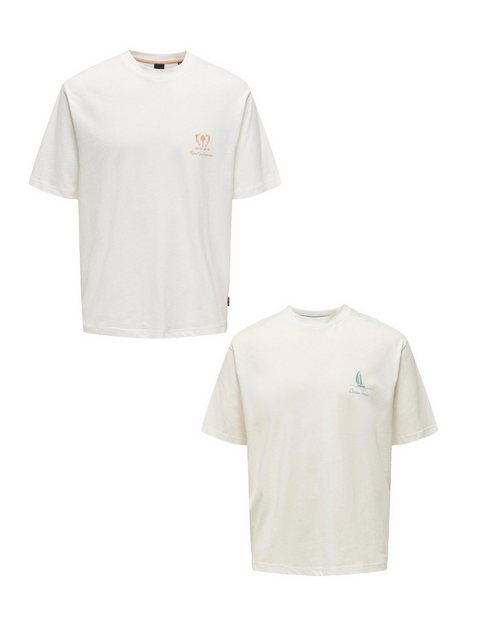 ONLY & SONS T-Shirt T-Shirt 2er-Set Kurzarm locker geschnitten Rundhals (2- günstig online kaufen