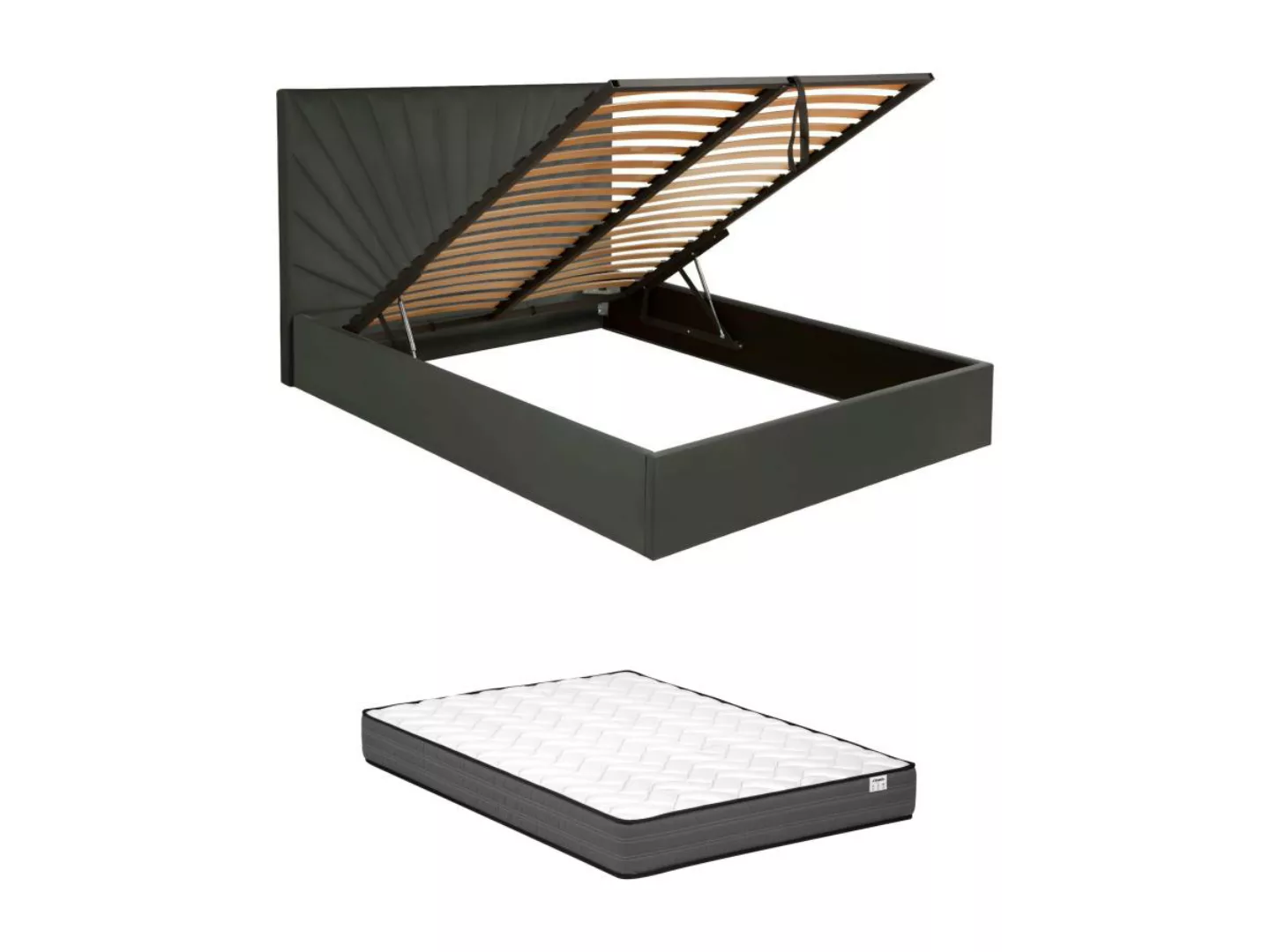 Polsterbett mit Bettkasten - 160 x 200 cm - Samt- Grau + Matratze - RILIODA günstig online kaufen