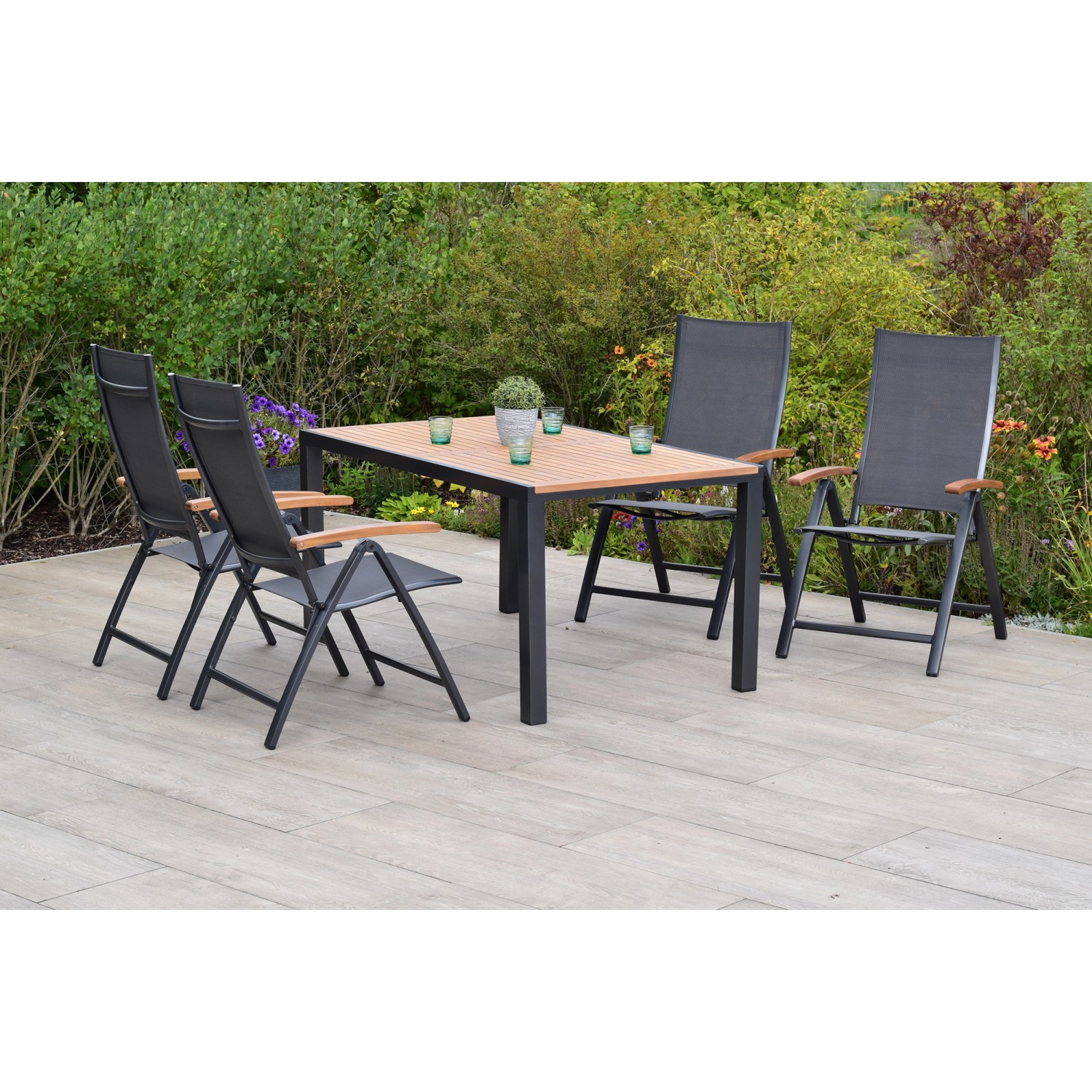 Merxx Gartenmöbelset Toblino 5tlg. inkl. Klappsessel u. Tisch 150 x 90 cm günstig online kaufen