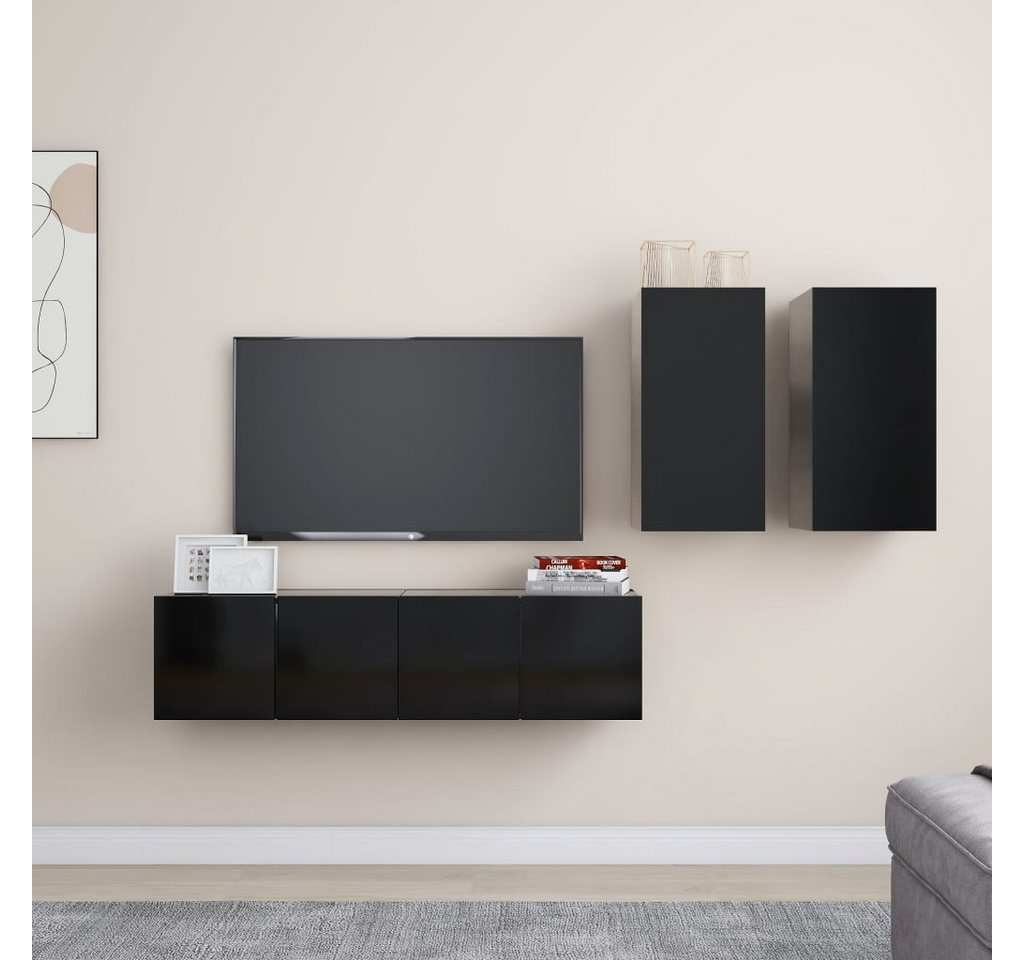 vidaXL TV-Schrank 4-tlg TV-Schrank-Set Schwarz Spanplatte günstig online kaufen