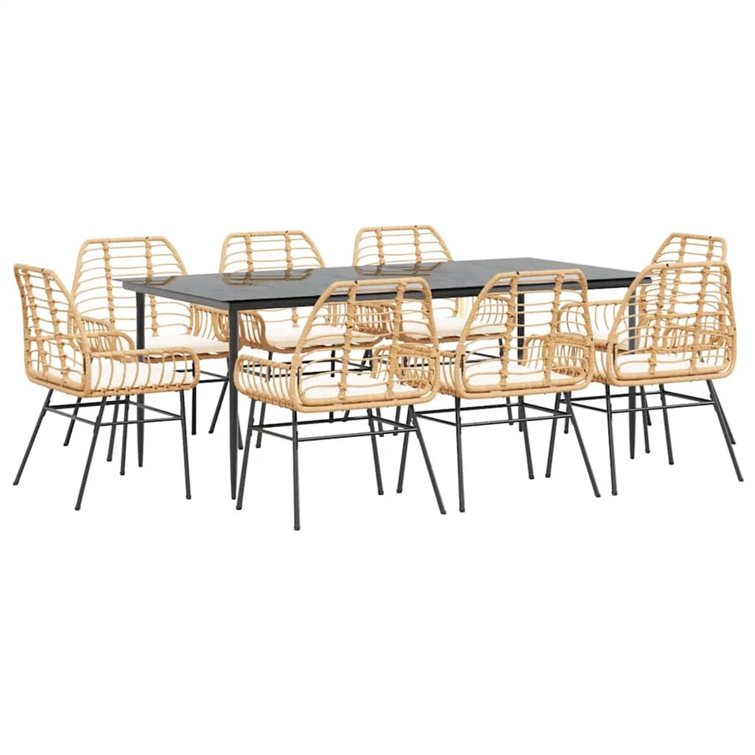vidaXL 9-Tlg Garten-Essgruppe mit Kissen Braun Poly Rattan Glas 3334463 günstig online kaufen