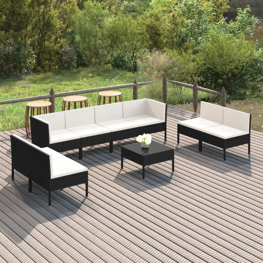 9-tlg. Garten-lounge-set Mit Auflagen Poly Rattan Schwarz günstig online kaufen