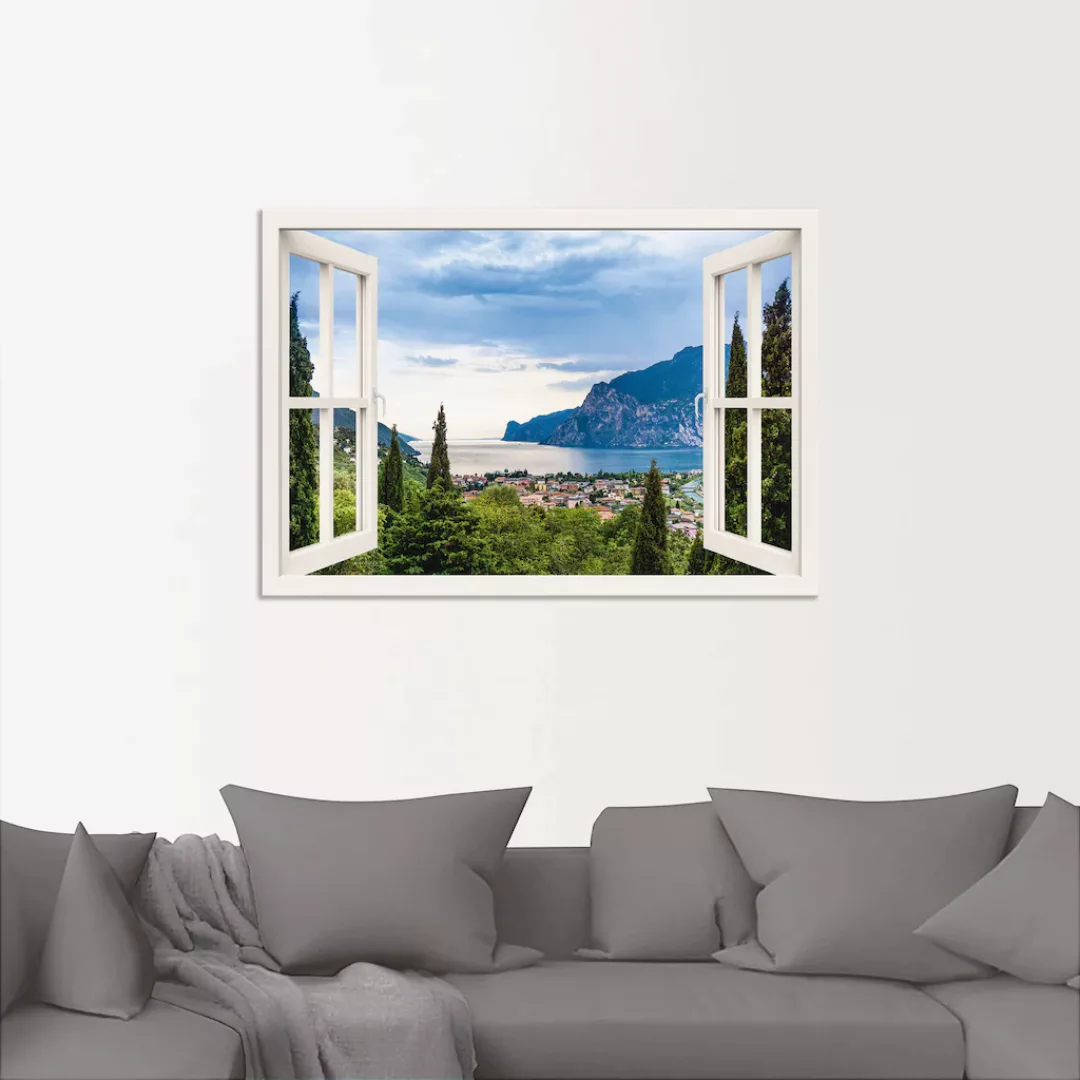 Artland Wandbild »Gardasee durchs weiße Fenster«, Seebilder, (1 St.), als A günstig online kaufen
