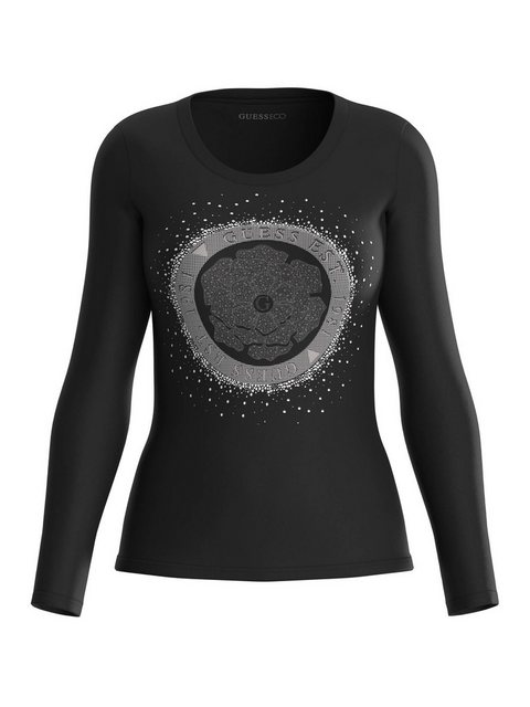 Guess T-Shirt Damen Longsleeve mit Strass-Logo (1-tlg) günstig online kaufen