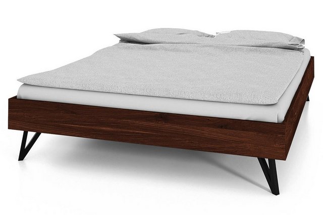 Natur24 Einzelbett Rolo Bett 90x200 cm Wildeiche choco massiv mit Metallbei günstig online kaufen