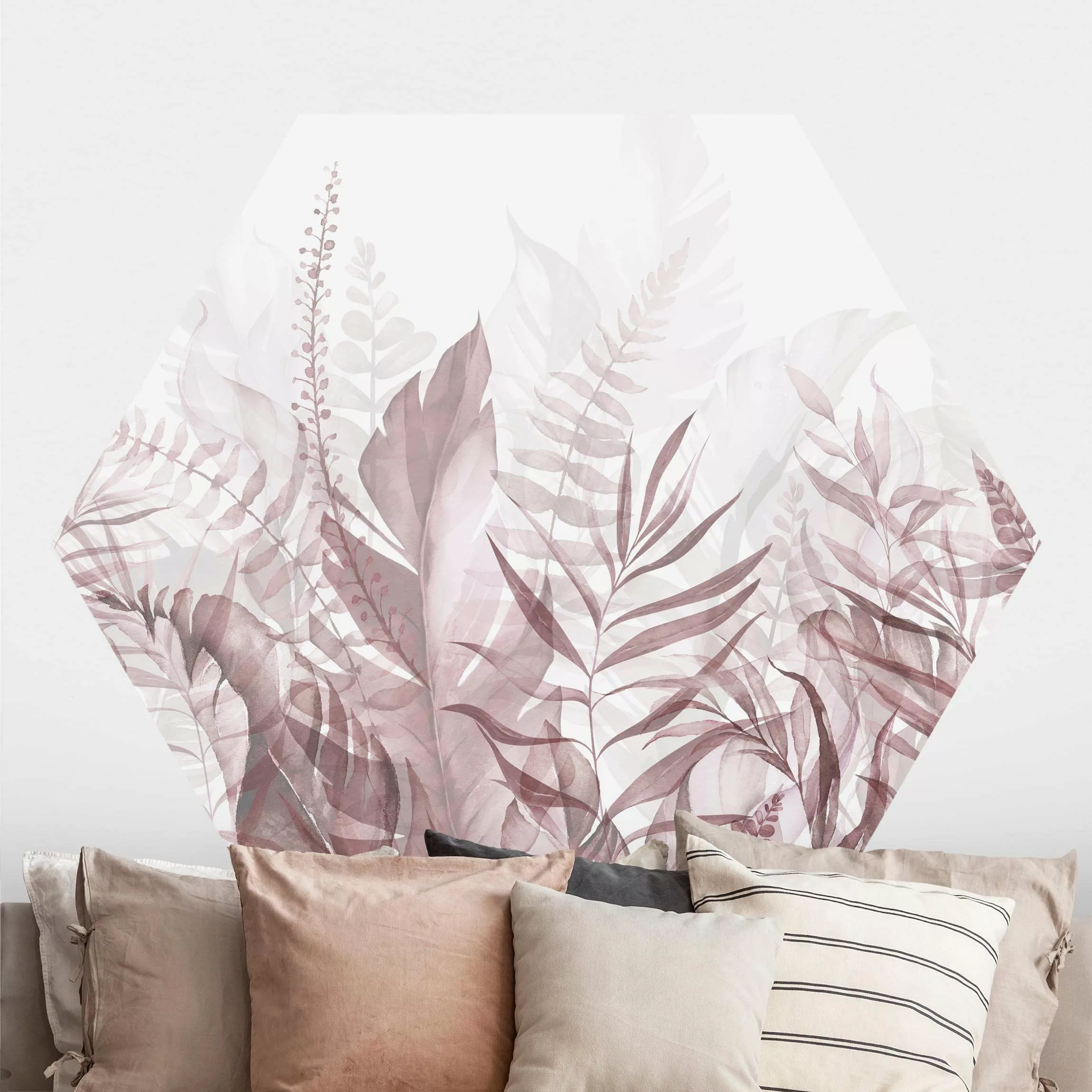Hexagon Fototapete selbstklebend Botanik - Tropische Blätter Rosa günstig online kaufen