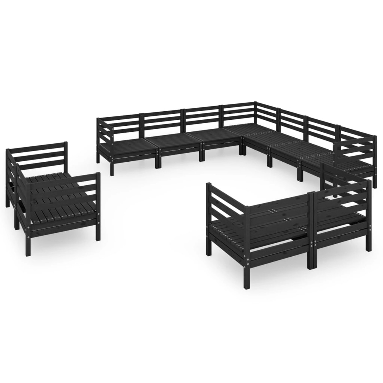 11-tlg. Garten-lounge-set Massivholz Kiefer Schwarz günstig online kaufen