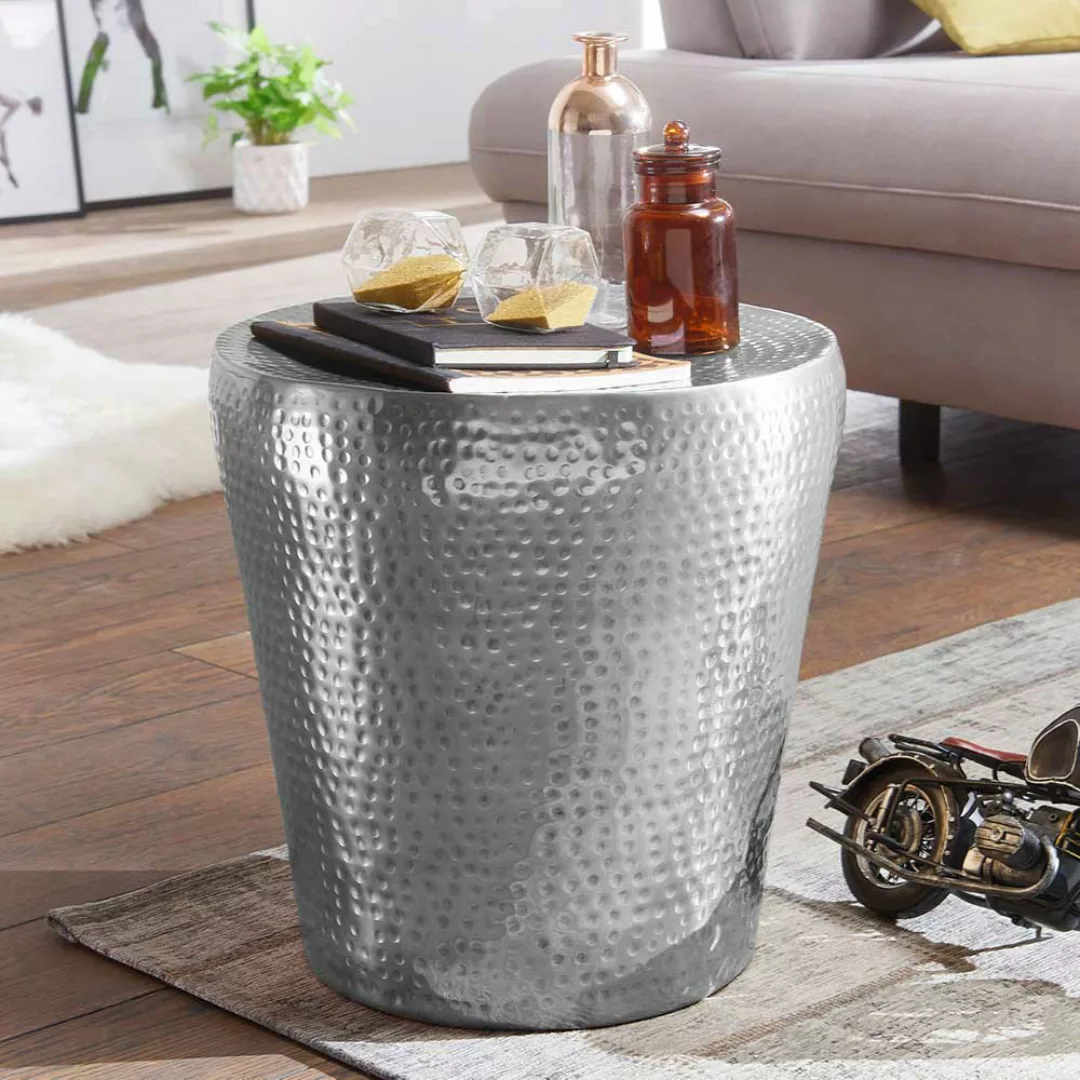 Sofa Beistelltisch in Silberfarben Aluminium günstig online kaufen