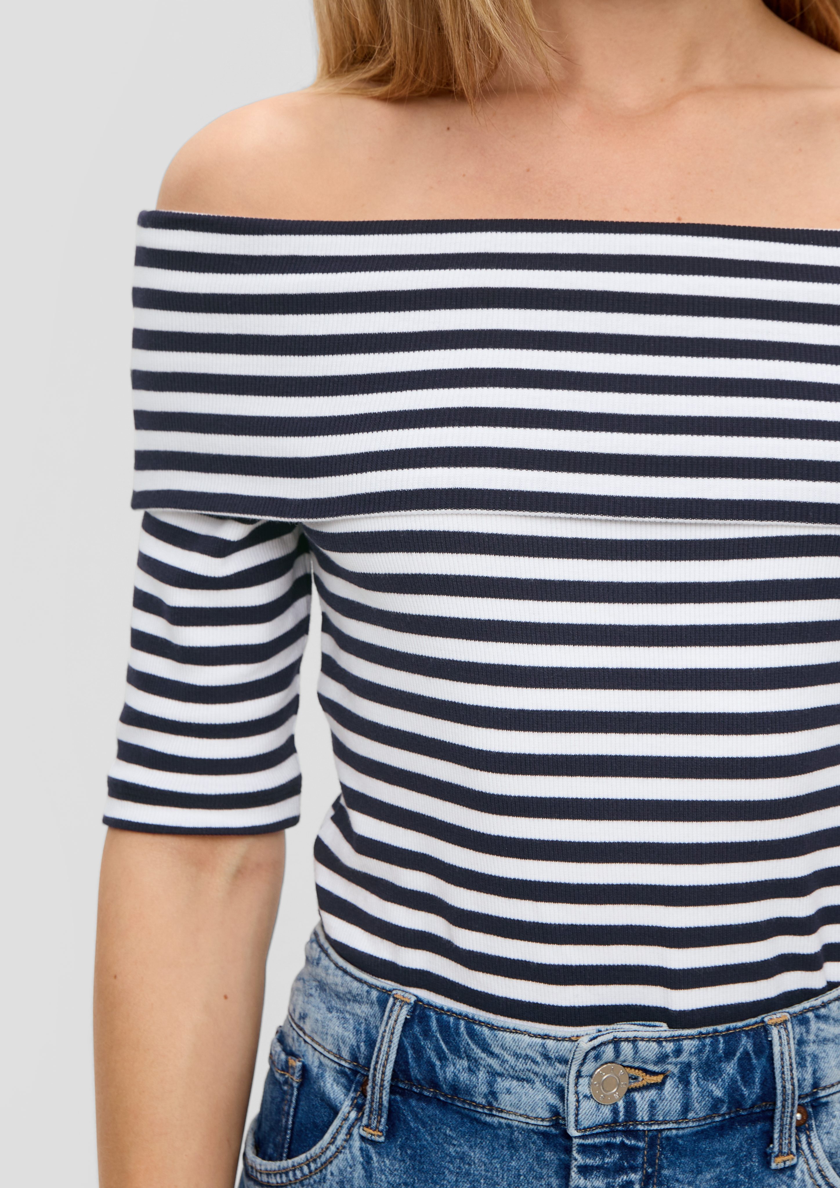 s.Oliver Kurzarmshirt Stretchiges Rippshirt mit Carmen-Ausschnitt günstig online kaufen