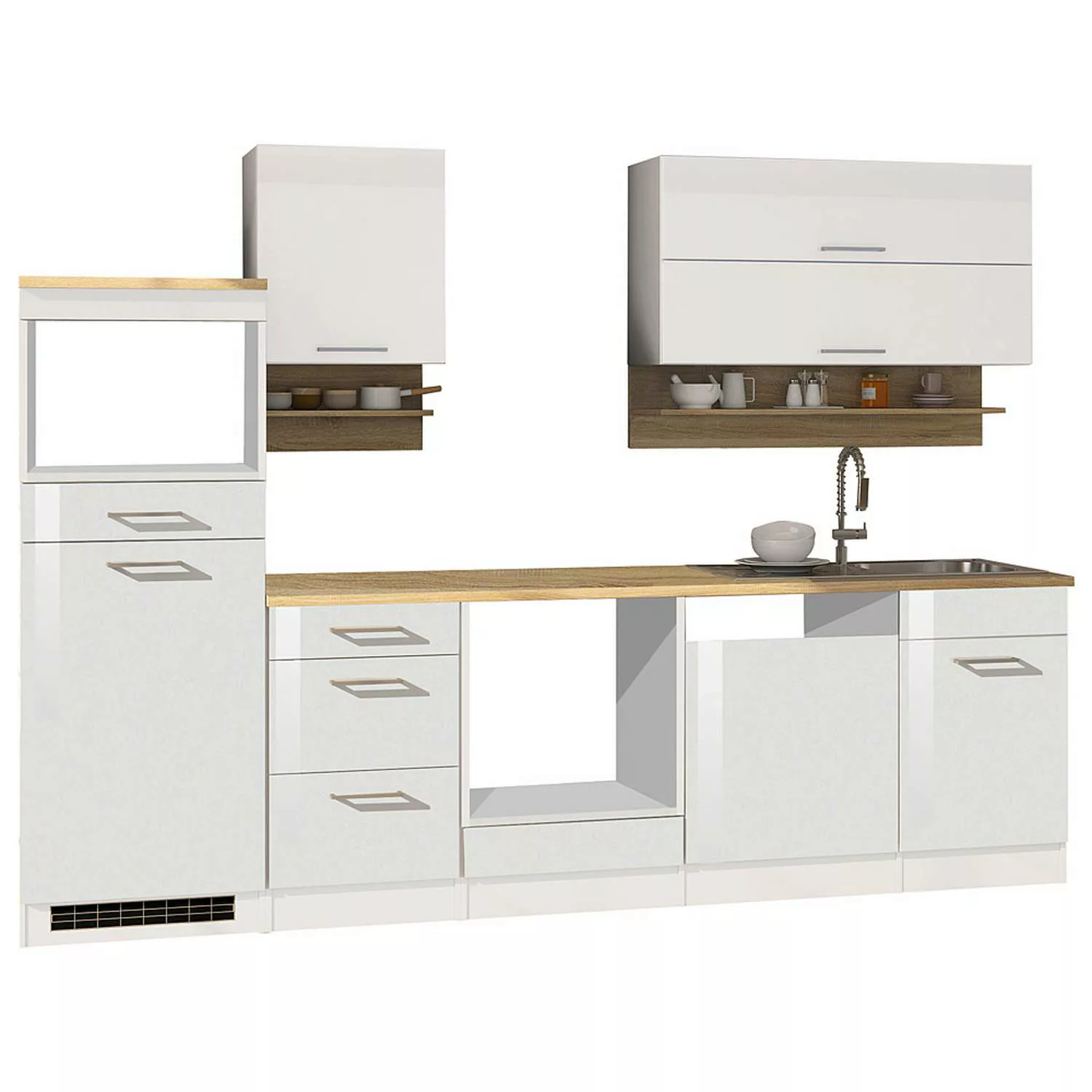 Küchenzeile weiß MARANELLO-03 , Weiß Hochglanz 280 cm ohne E-Geräte B x H x günstig online kaufen