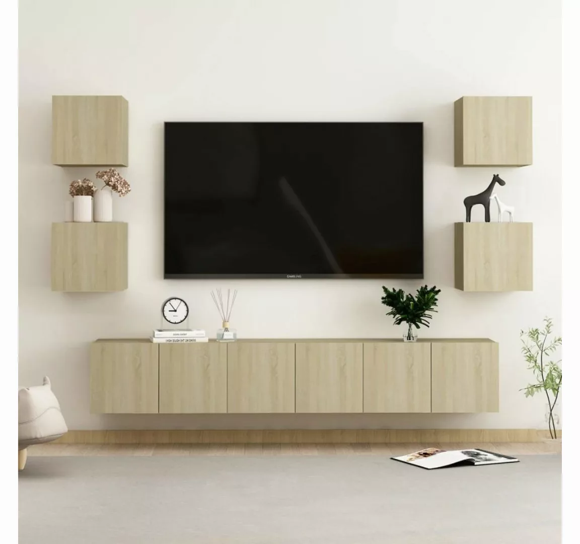 vidaXL Kleiderschrank 7-tlg TV-Schrank-Set Sonoma-Eiche Spanplatte TV-Konso günstig online kaufen