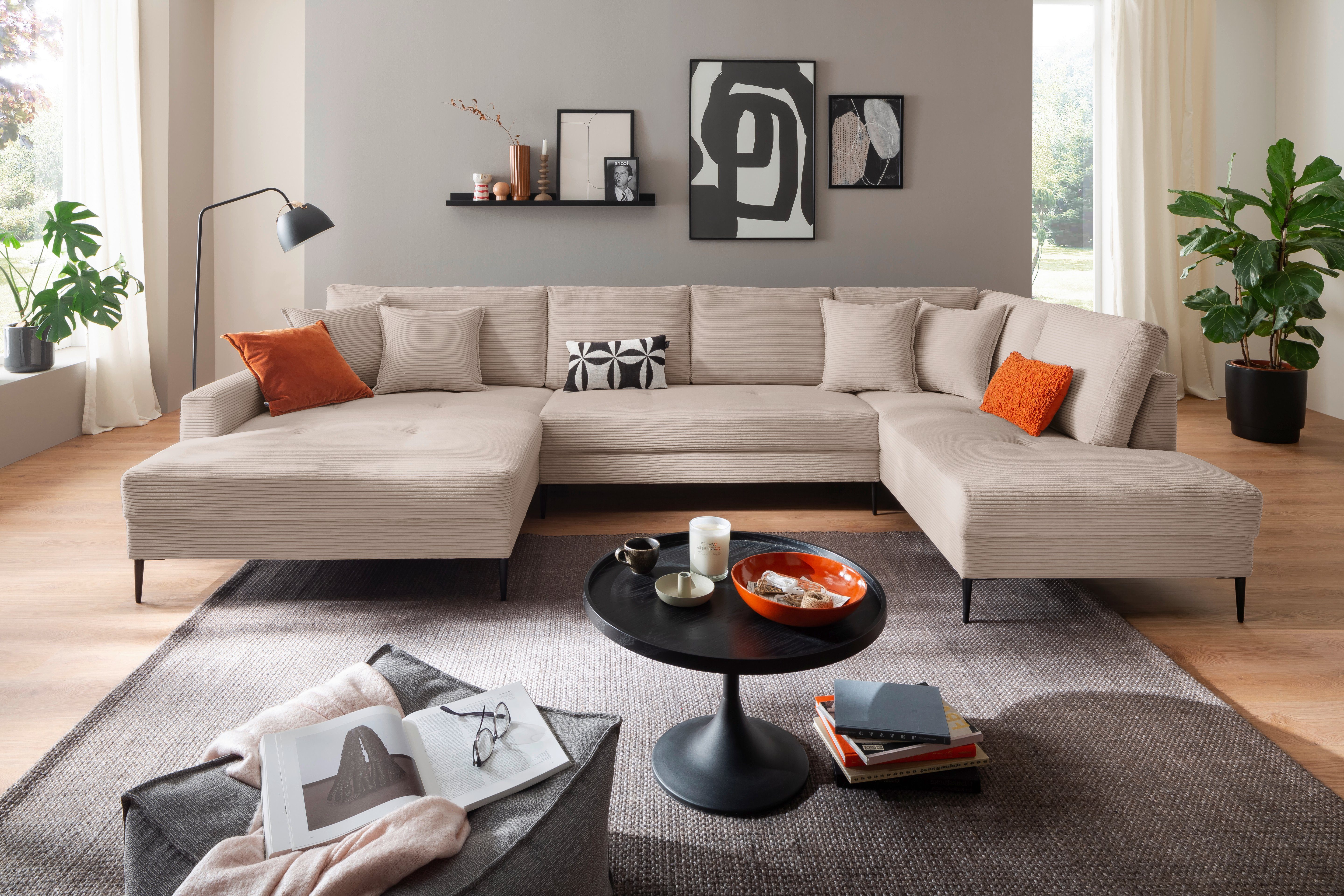 Trends by HG Wohnlandschaft "Summer U-Form", in Cord-Stoff mit Metallfuß günstig online kaufen