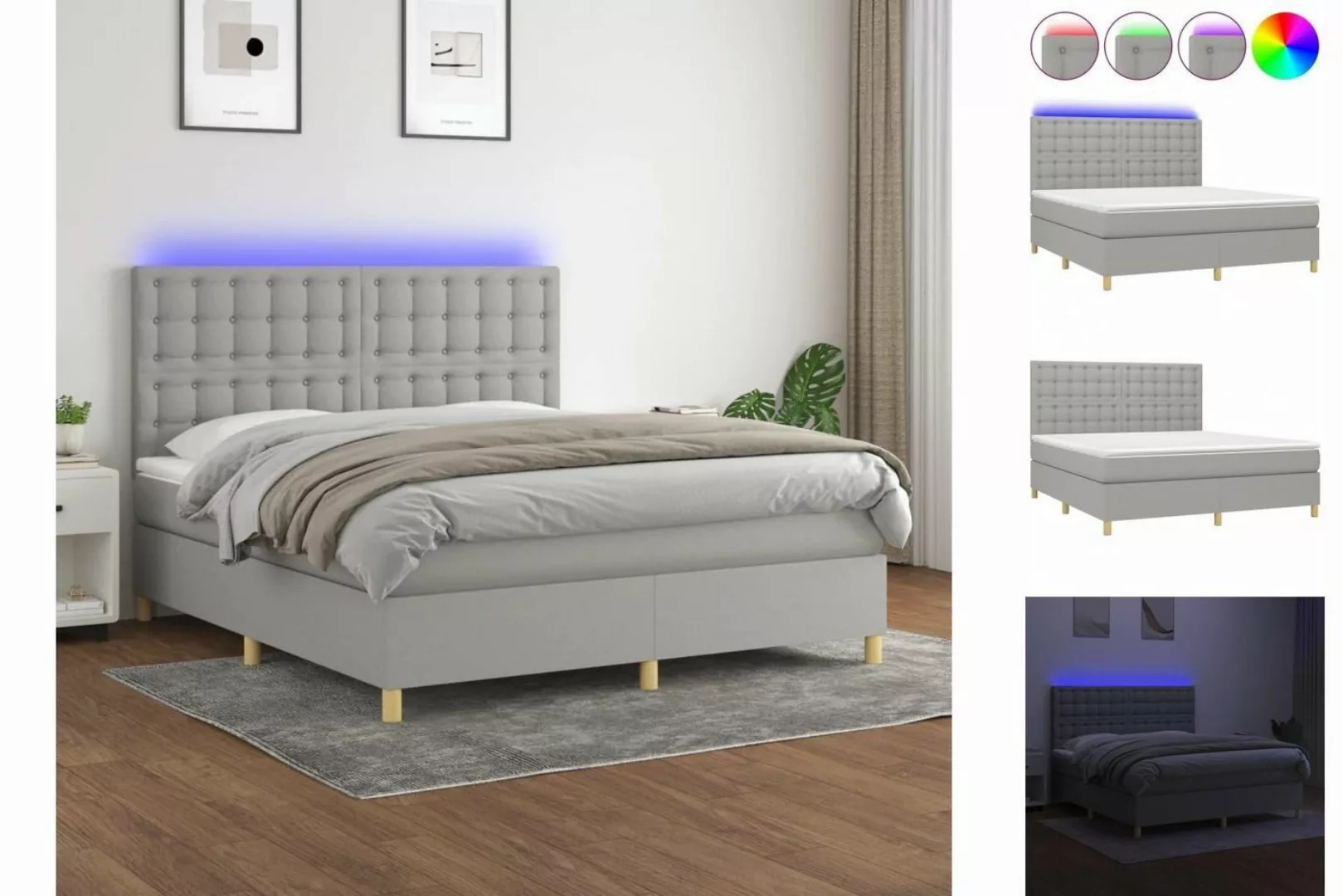 vidaXL Boxspringbett Boxspringbett mit Matratze LED Hellgrau 160x200 cm Sto günstig online kaufen