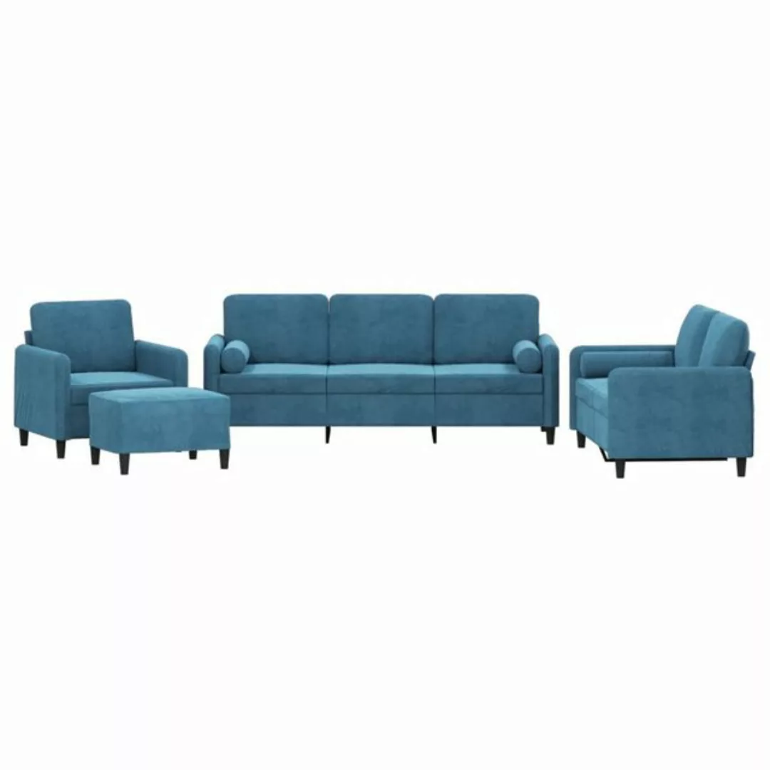 vidaXL Sofa 4-tlg. Sofagarnitur mit Kissen Blau Samt günstig online kaufen