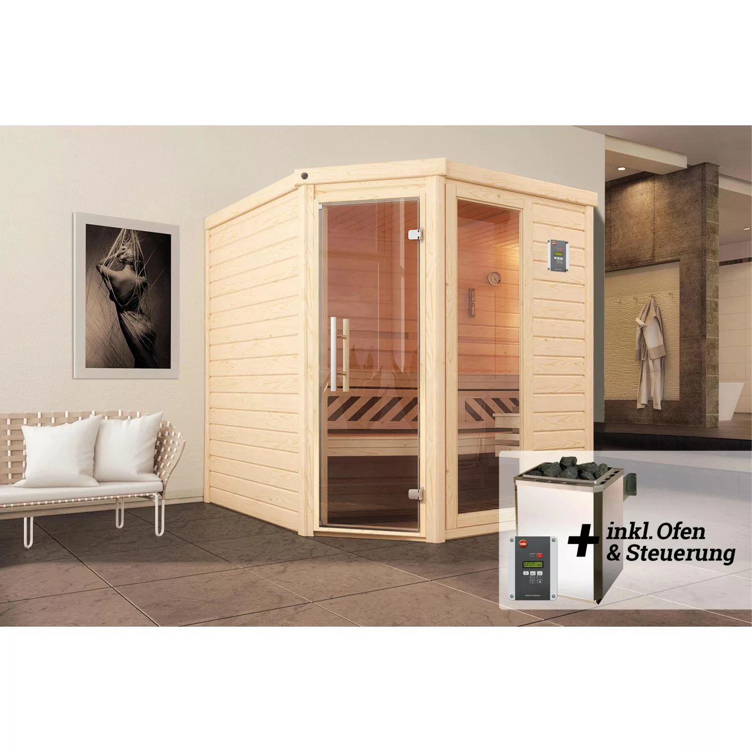 weka Sauna »Turku«, (Set), 7,5 kW-Ofen mit digitaler Steuerung günstig online kaufen