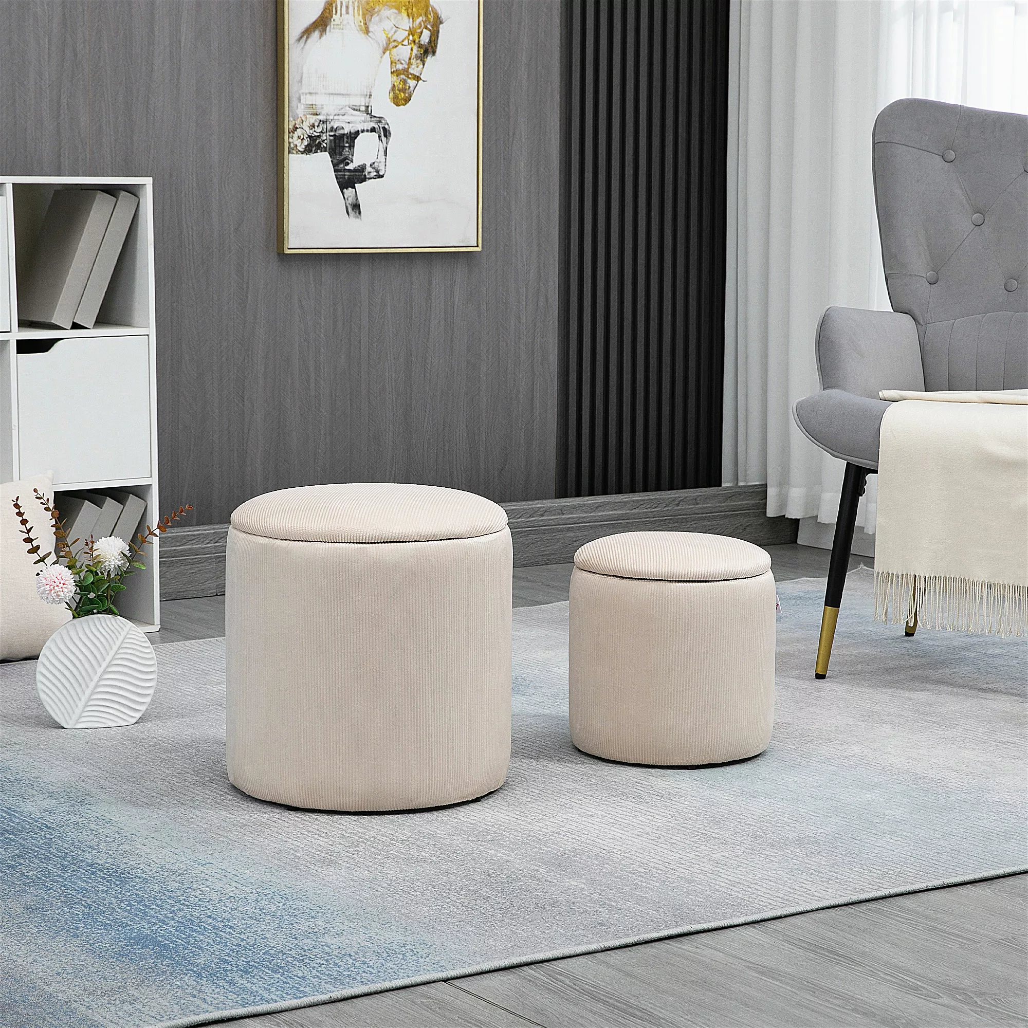 HOMCOM 2er Sitzhocker Ottomane mit Stauraum Fußhocker Aufbewahrungsbox Deck günstig online kaufen