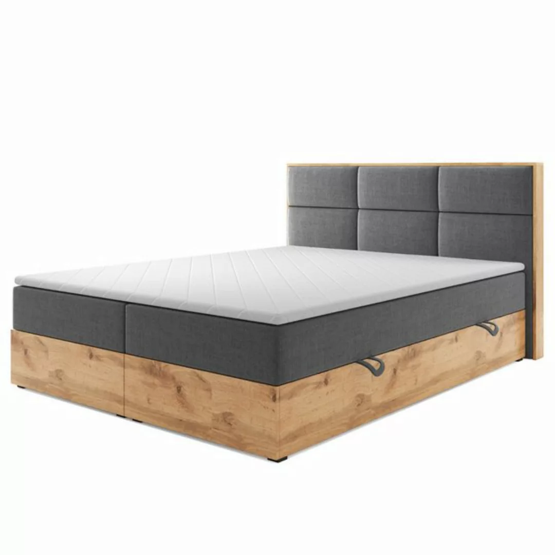 M-Punkt24 Boxspringbett Stockholm (Webstoff Grau, 180 x 200 cm), Eiche Holz günstig online kaufen