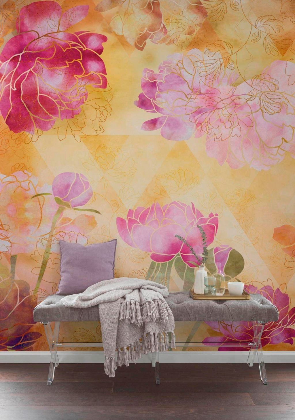 Sanders & Sanders Fototapete Blumen Rosa Gelb und Gold 400 x 250 cm 611930 günstig online kaufen