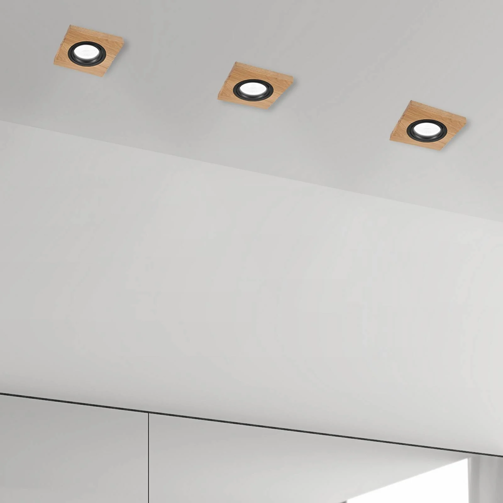 Deckeneinbaulampe Tobby, 10 x 10 cm, 3er-Set Eichenholz GU10 günstig online kaufen