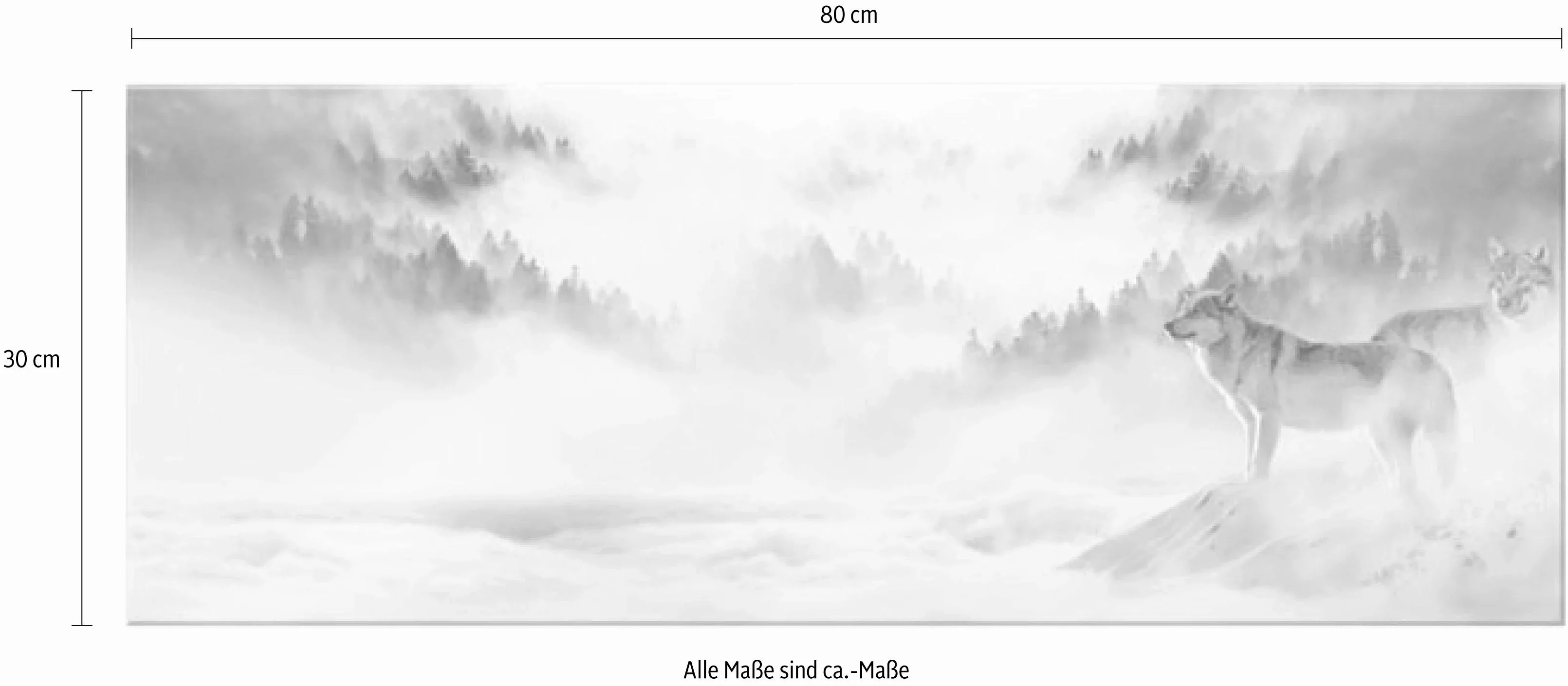 Wall-Art Acrylglasbild "Wölfe im Schnee Panorama", Glasposter modern günstig online kaufen