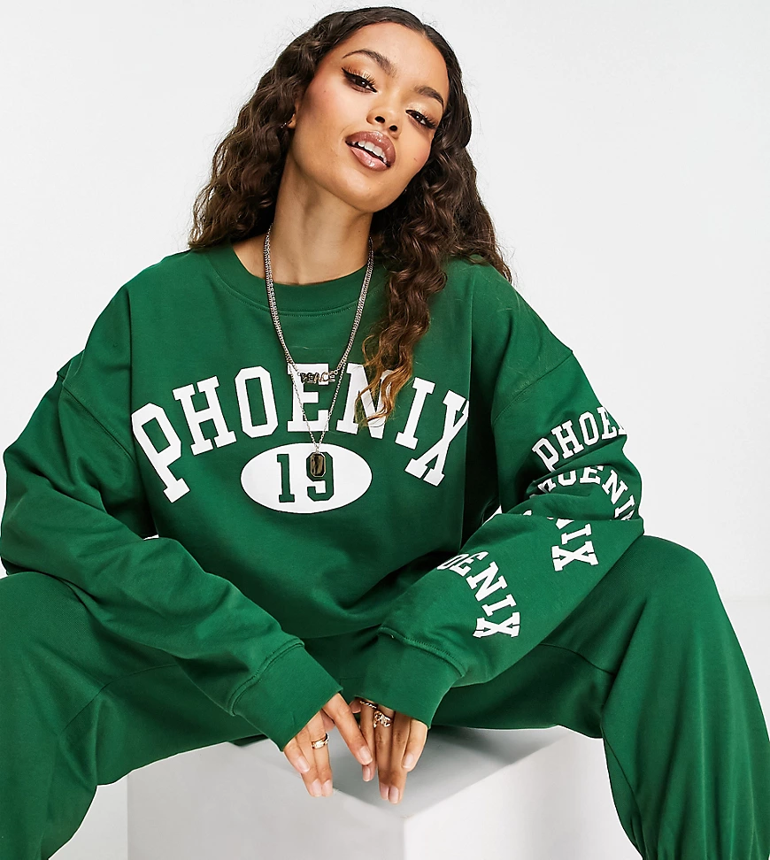 Topshop Petite – Sweatshirt in Grün mit „Phoenix“-Print günstig online kaufen
