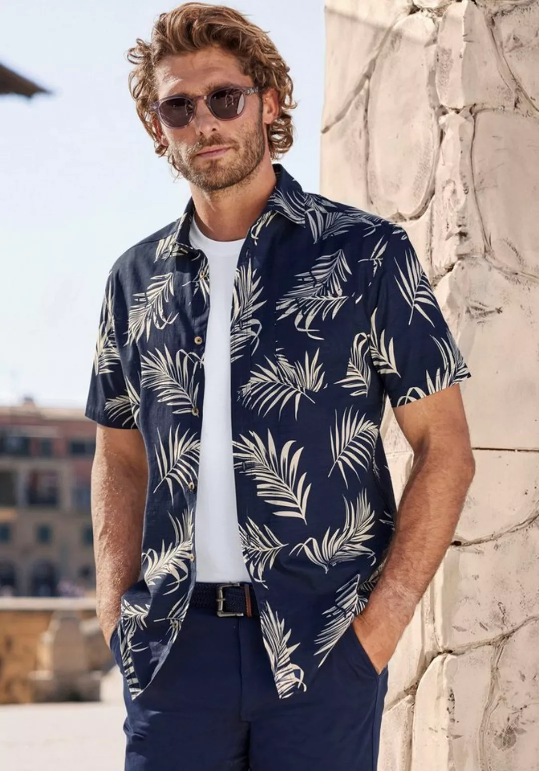 John Devin Hawaiihemd Regular fit Kurzarm, Freizeithemd mit Palmenprint aus günstig online kaufen