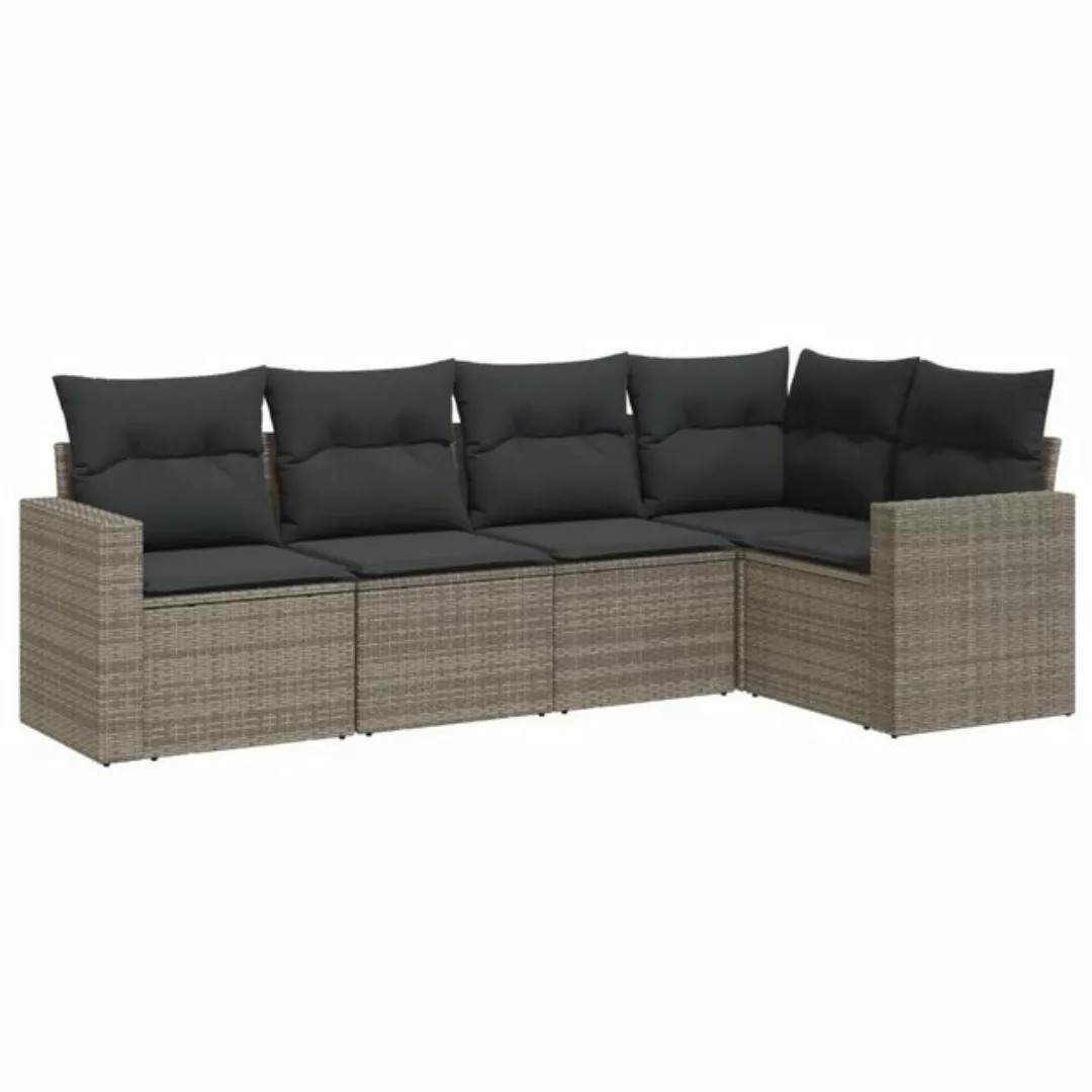 vidaXL Sofaelement 5-tlg. Garten-Sofagarnitur mit Kissen Grau Poly Rattan ( günstig online kaufen