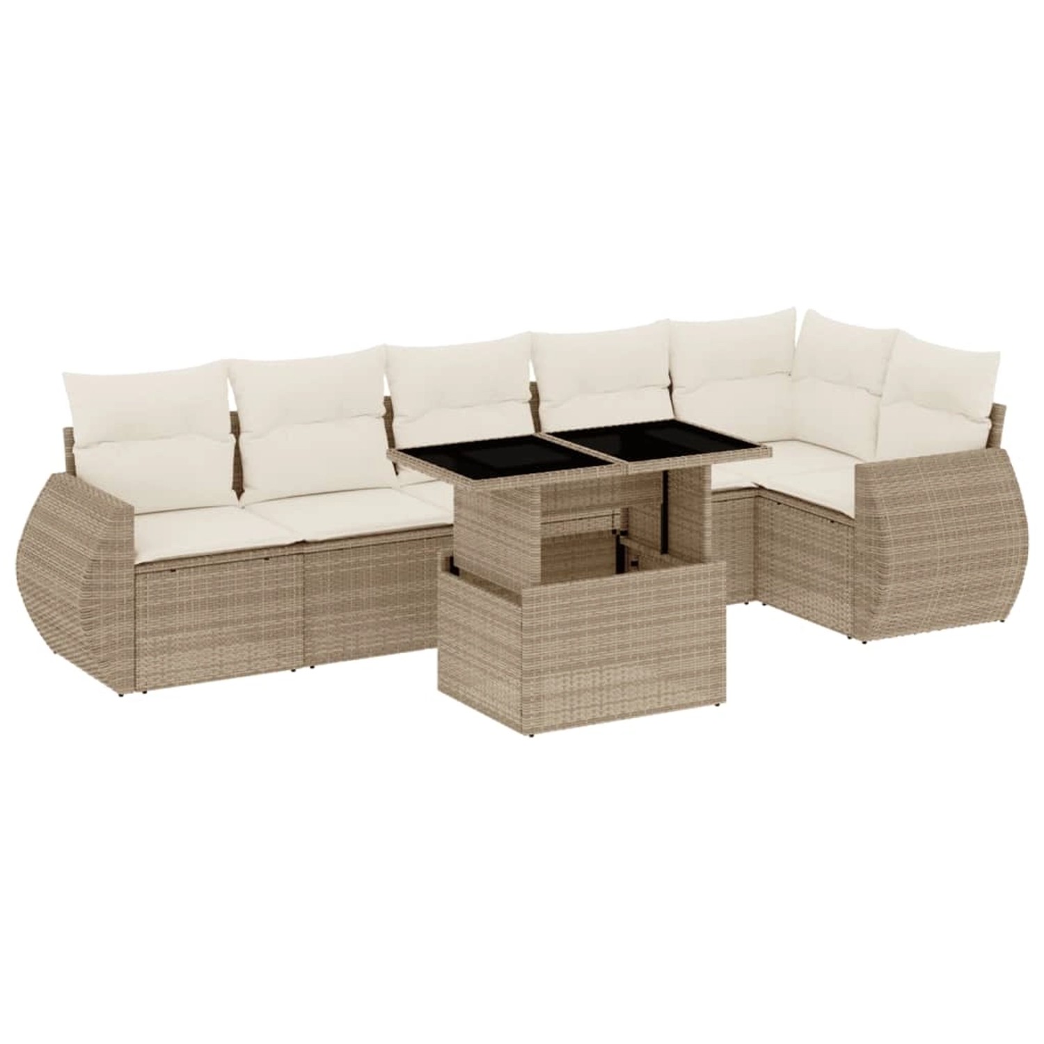 vidaXL 7-Tlg Garten-Sofagarnitur mit Kissen Beige Poly Rattan 3268548 günstig online kaufen