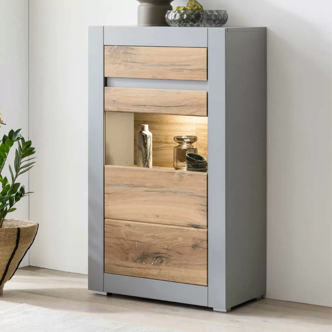 Wohnzimmer Schrank Vitrine klein in Zinneichefarben Platingrau günstig online kaufen