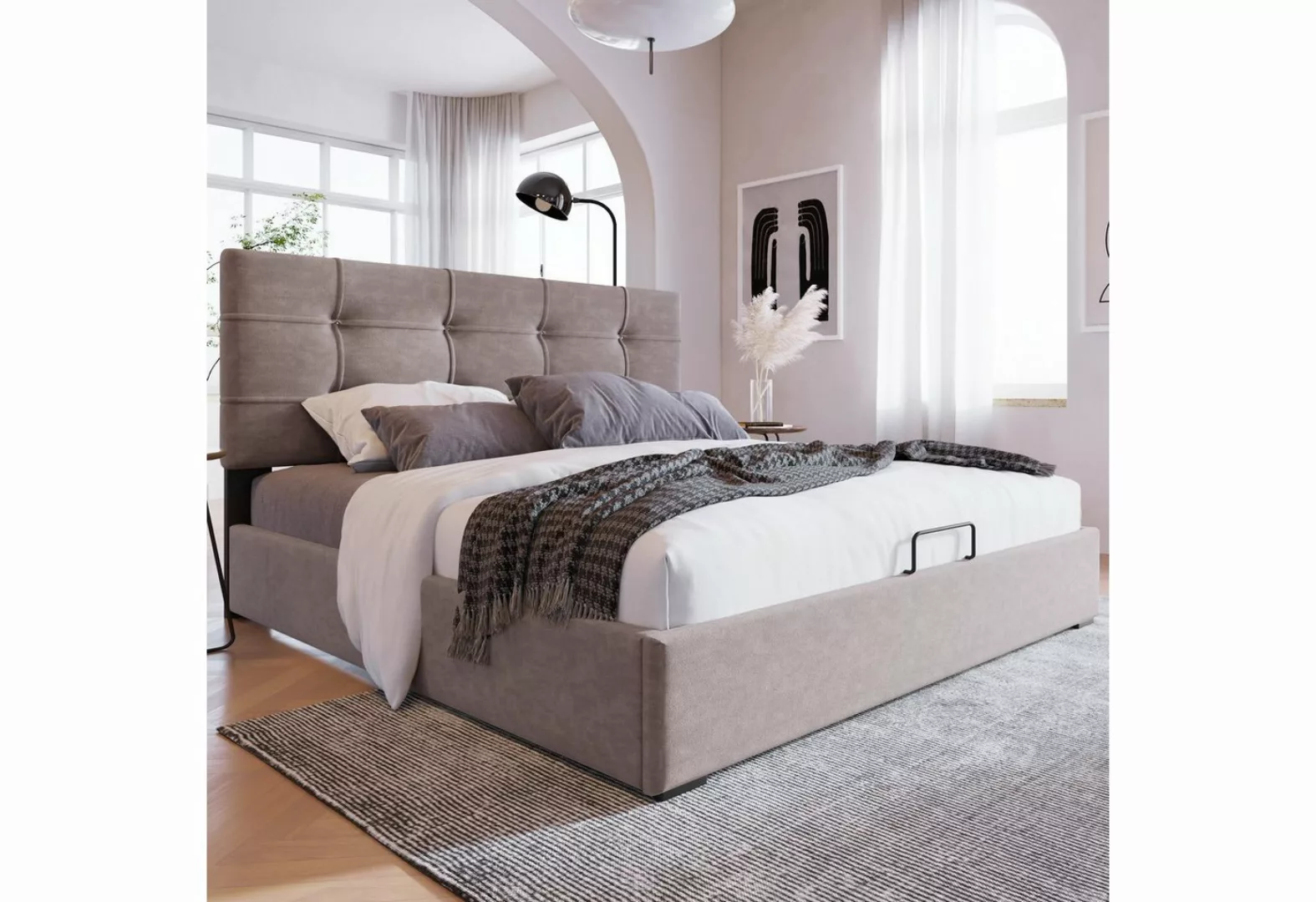 WISHDOR Polsterbett Einzelbett Polsterbett Bett mit Lattenrost aus Metallra günstig online kaufen