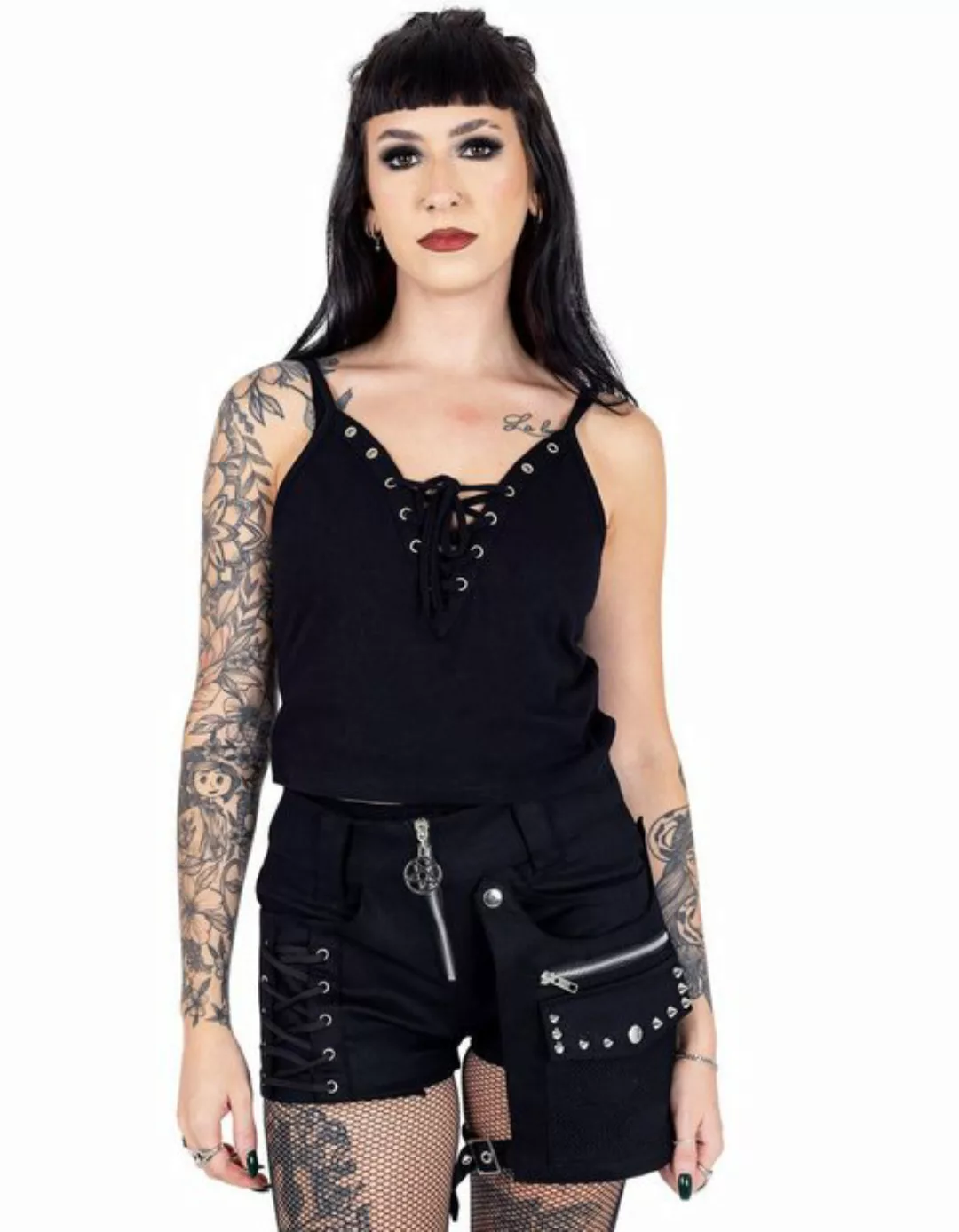 Chemical Black Trägertop Marlene Spaghetti-Top Gothic Goth Punk Schnürung günstig online kaufen