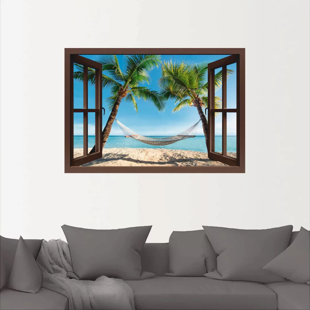 Artland Wandbild "Fensterblick Palmenstrand Karibik", Amerika, (1 St.), als günstig online kaufen