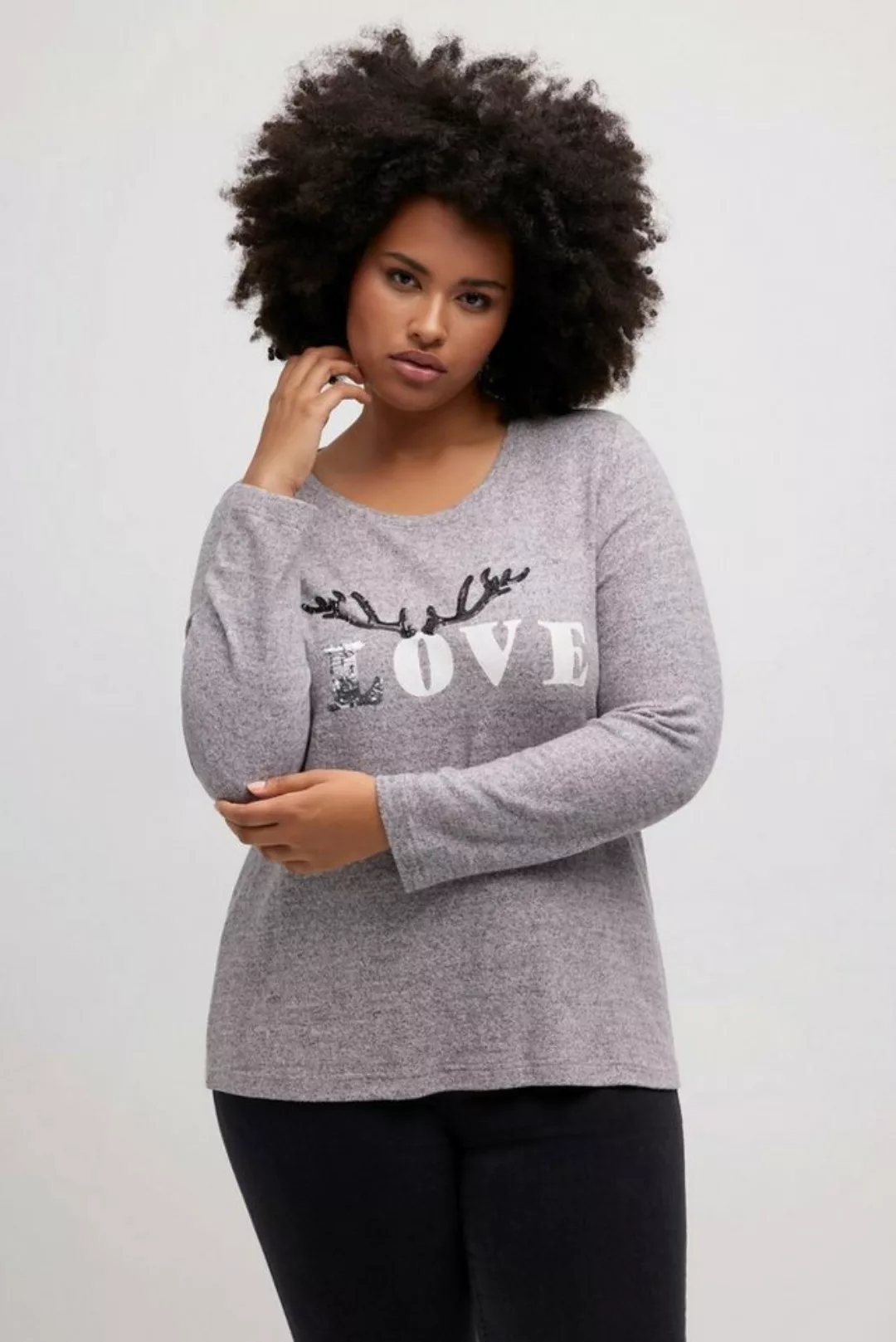 Ulla Popken Sweatshirt Sweatshirt Motiv LOVE Rundhals Langarm günstig online kaufen