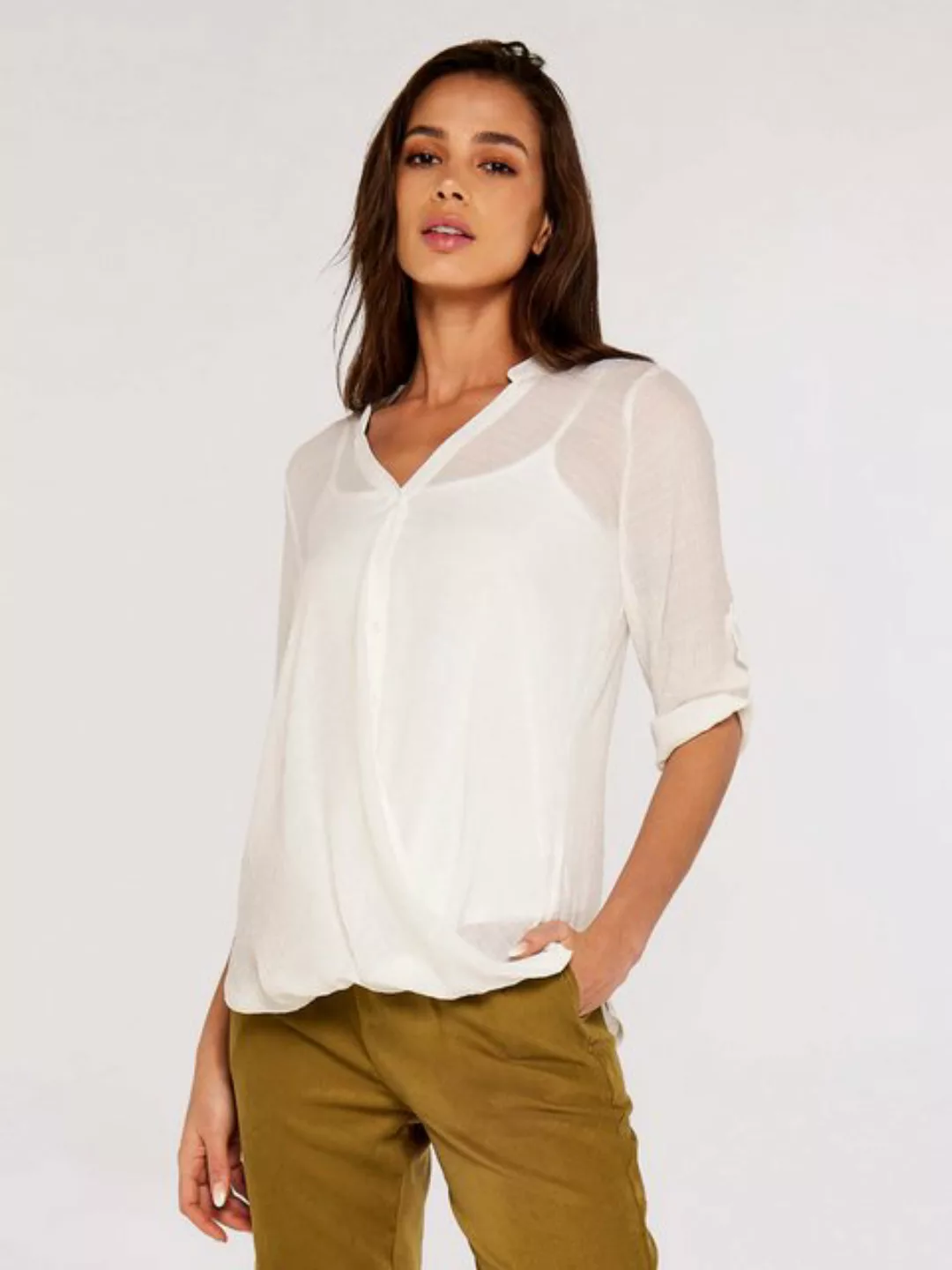 Apricot Klassische Bluse Slub Shimmer Button Twist Top, (1-tlg) mit Krempel günstig online kaufen