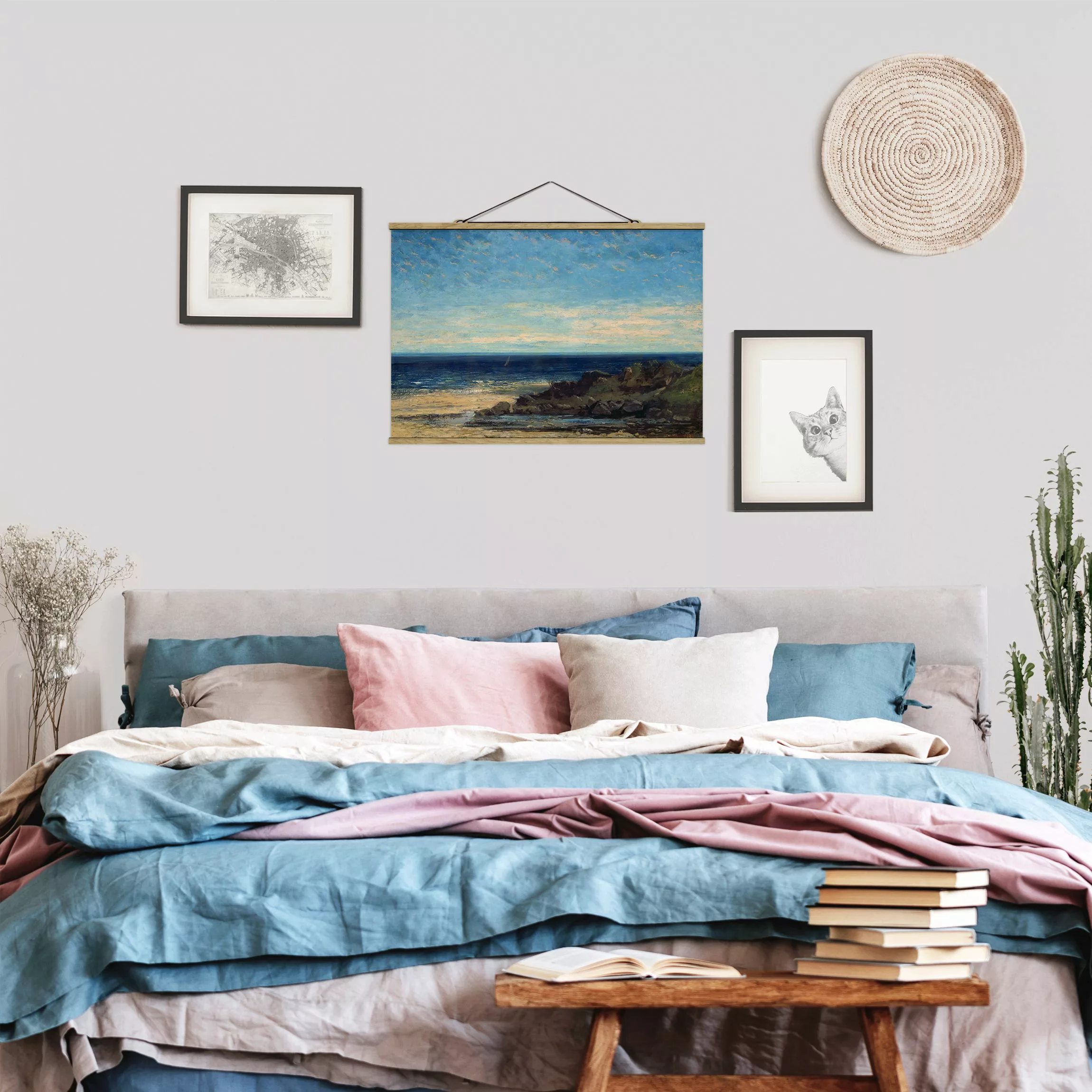 Stoffbild Strand mit Posterleisten - Querformat Gustave Courbet - Blaues Me günstig online kaufen