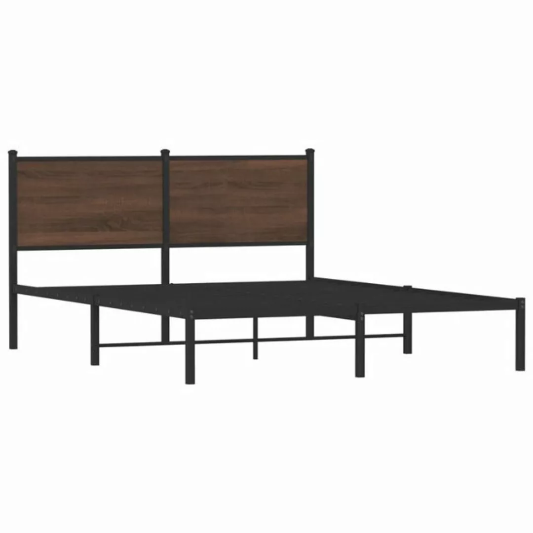 vidaXL Bett Bettgestell mit Kopfteil Metall Braun Eichen-Optik 140x190 cm günstig online kaufen