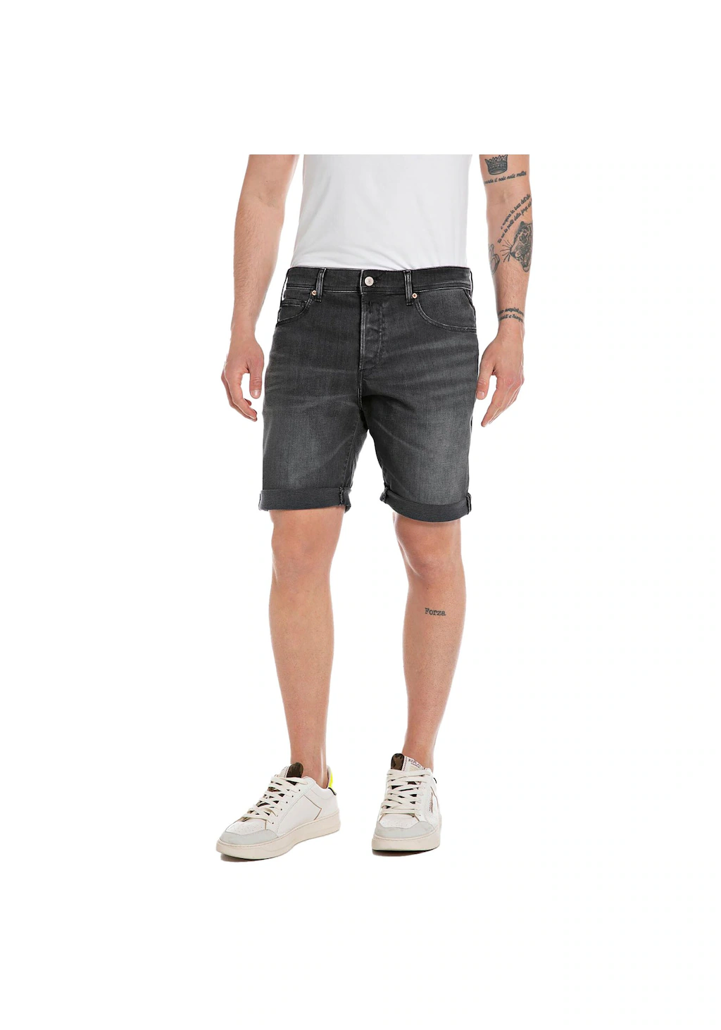 Replay Herren Short RBJ.981 SHORT - Tapered Fit - Blau Schwarz Beige günstig online kaufen