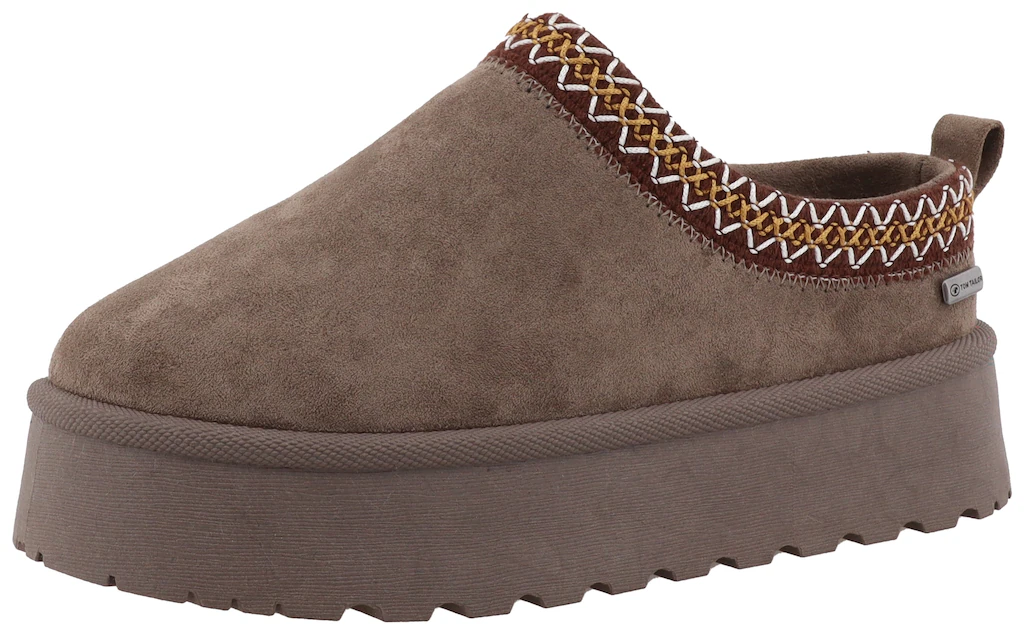 TOM TAILOR Clog, Plateau, Hausschuh, Schlappen mit Textilborde im Boho-Look günstig online kaufen