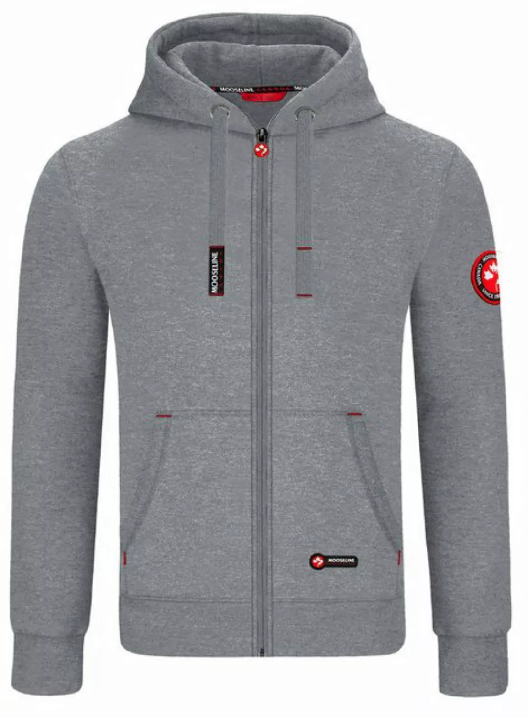 MOOSELINE Sweatjacke Herren Hellgrau - rotes Stoffpatch (1-tlg) rote Stoff günstig online kaufen