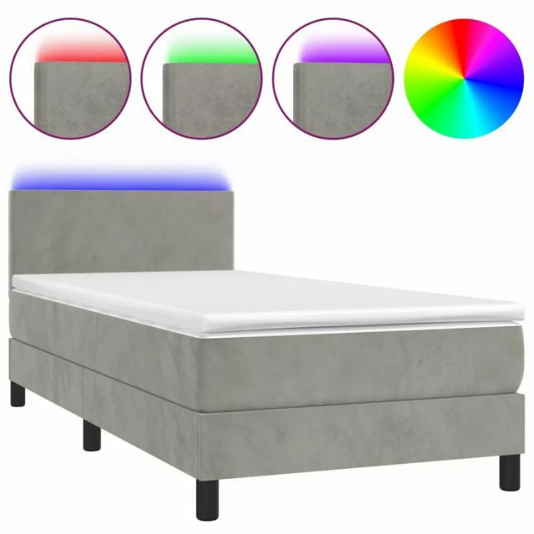 vidaXL Bettgestell Boxspringbett mit Matratze LED Hellgrau 90x200 cm Samt B günstig online kaufen